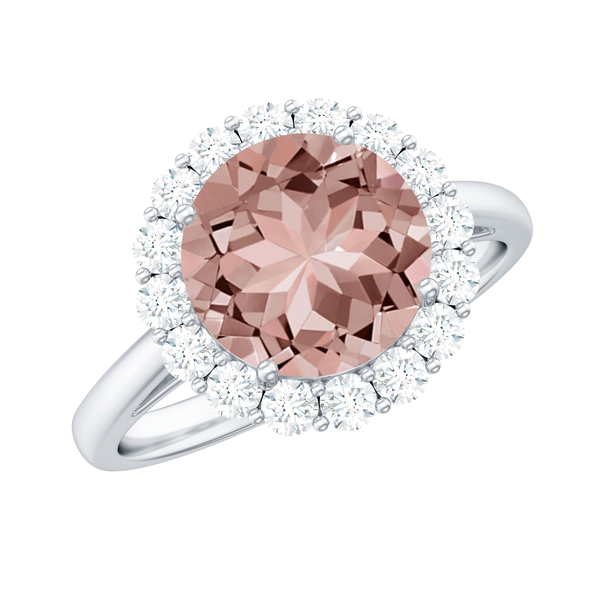 2.50 CT Round Shape Morganite and Diamond Engagement Ring