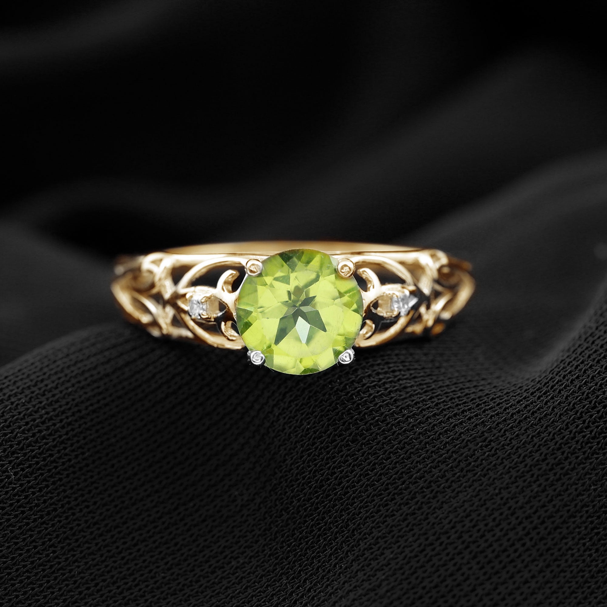 Antique Inspired 2 Carat Peridot Engagement Ring with Diamond AAA - Rosec Jewels