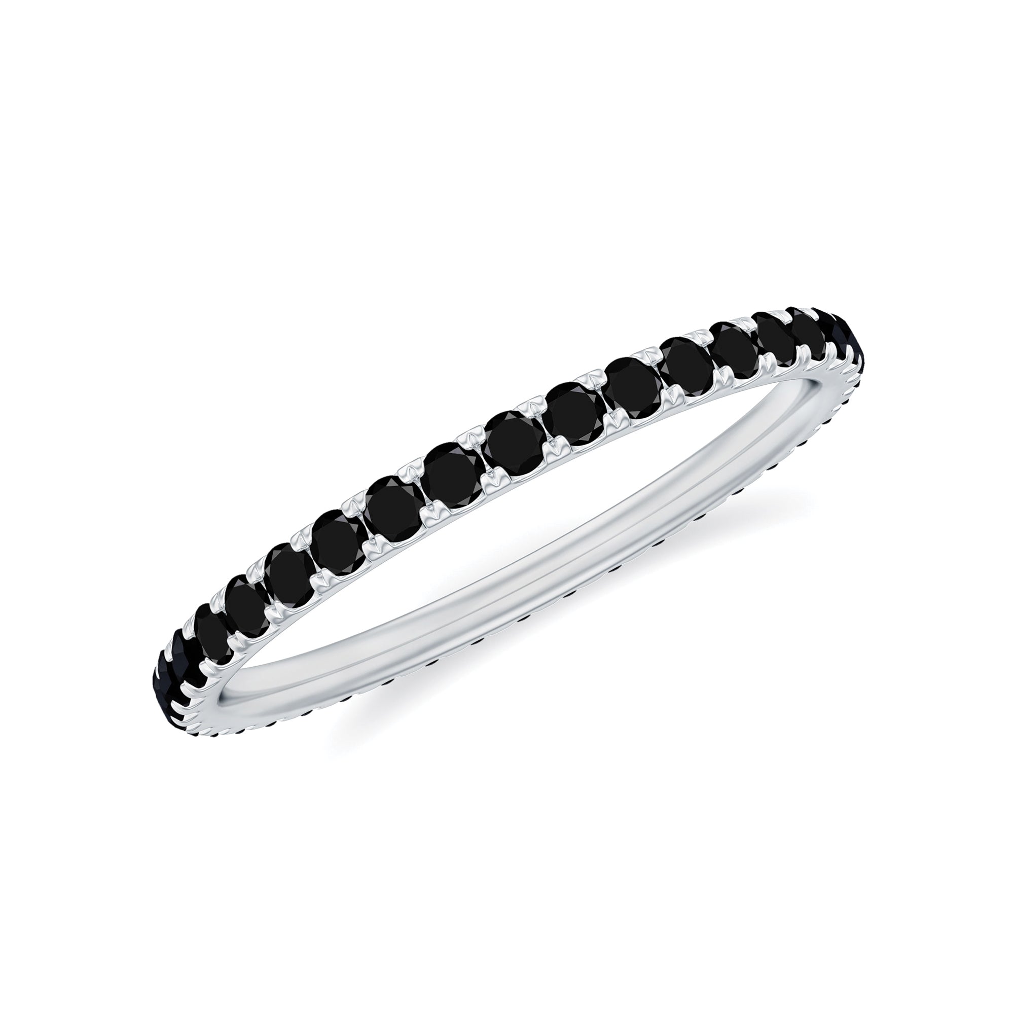 Certified Real Black Spinel Eternity Stackable Ring AAA - Rosec Jewels
