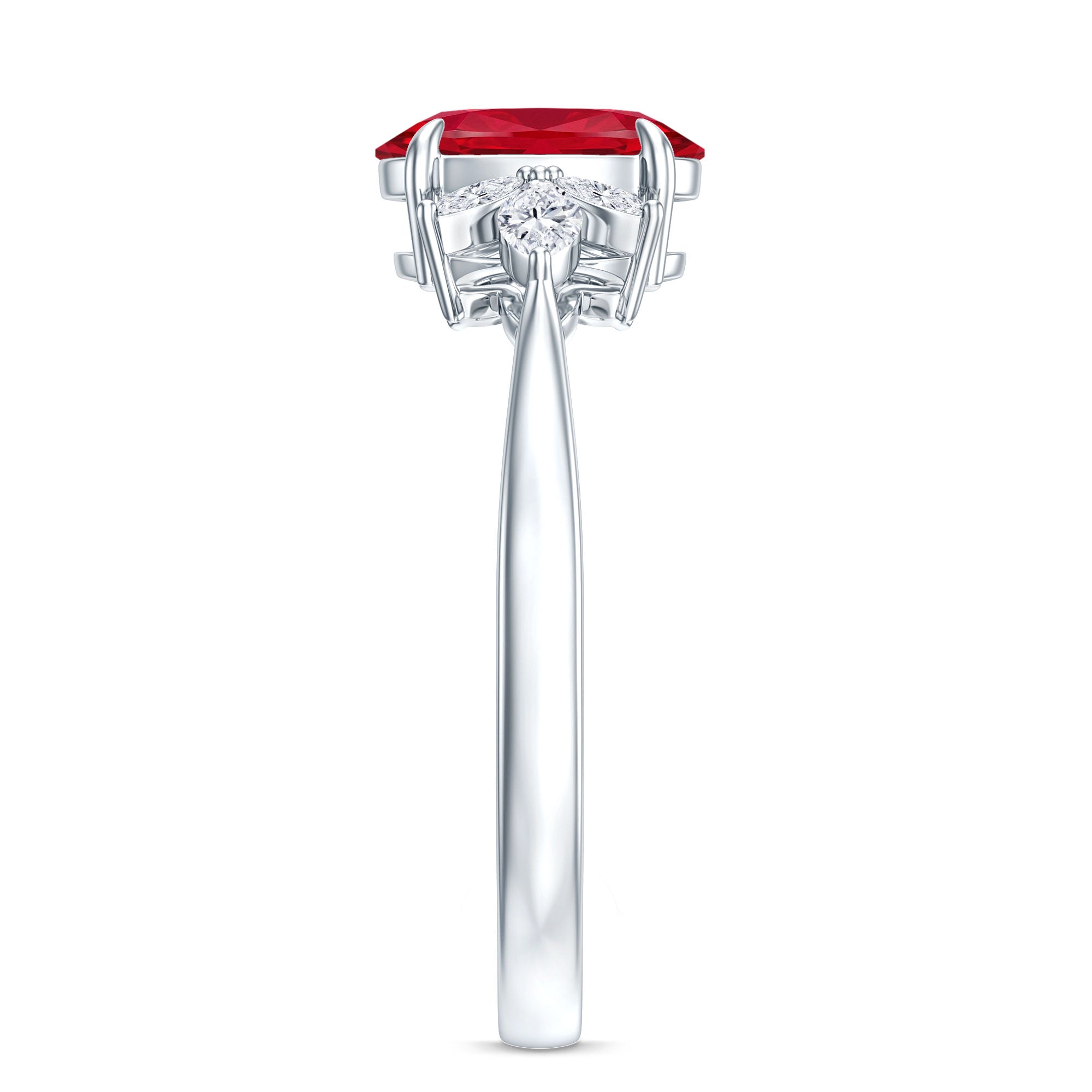 1.5 Carat Lab Created Ruby Oval Engagement Ring with Diamonds AAAA - Rosec Jewels