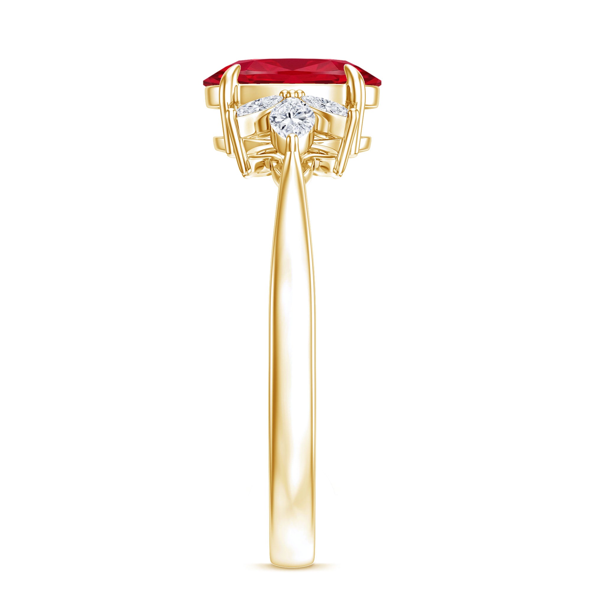 1.5 Carat Lab Created Ruby Oval Engagement Ring with Diamonds AAAA - Rosec Jewels