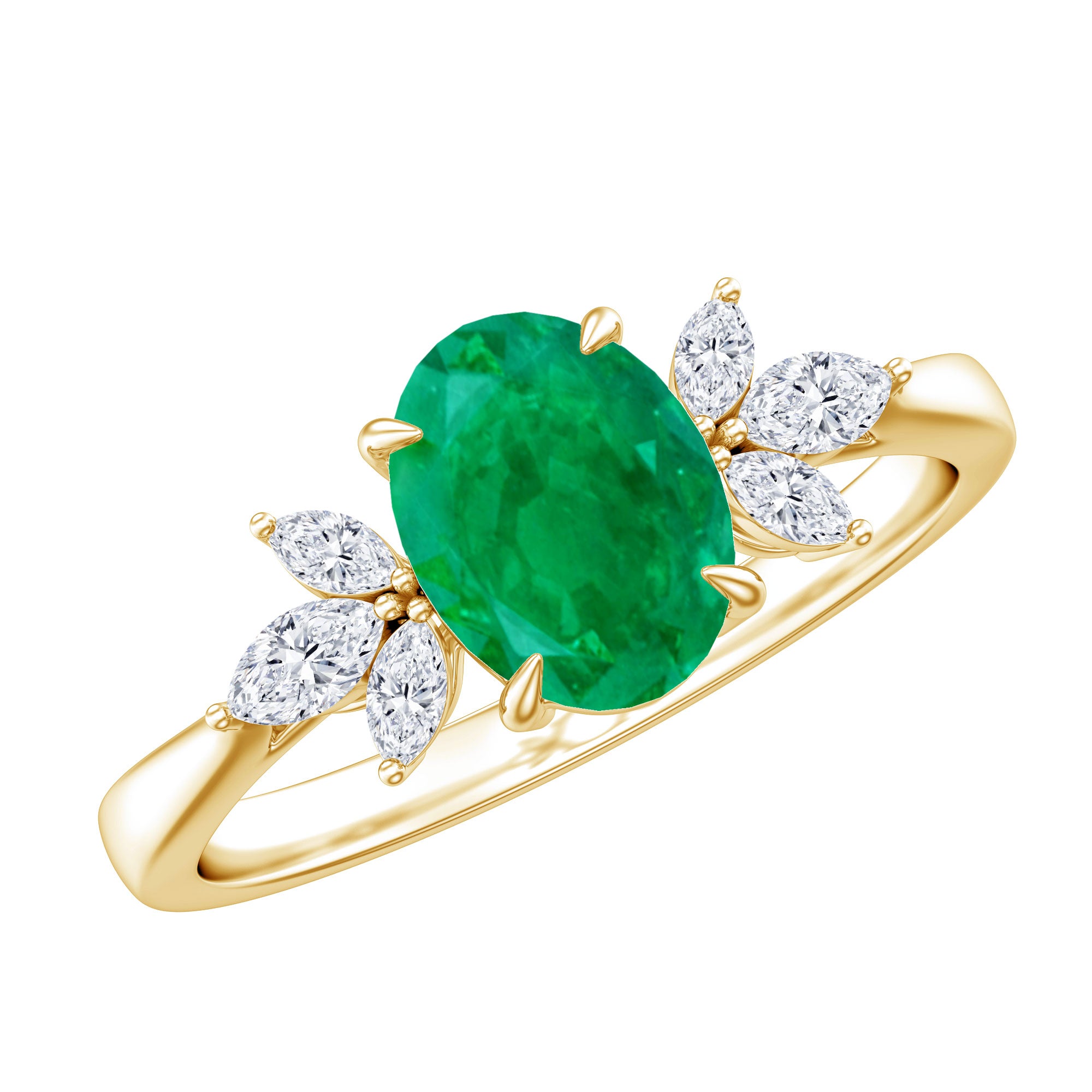 Natural 1.2 Carat Oval Emerald Engagement Ring with Diamond Trio AAA - Rosec Jewels