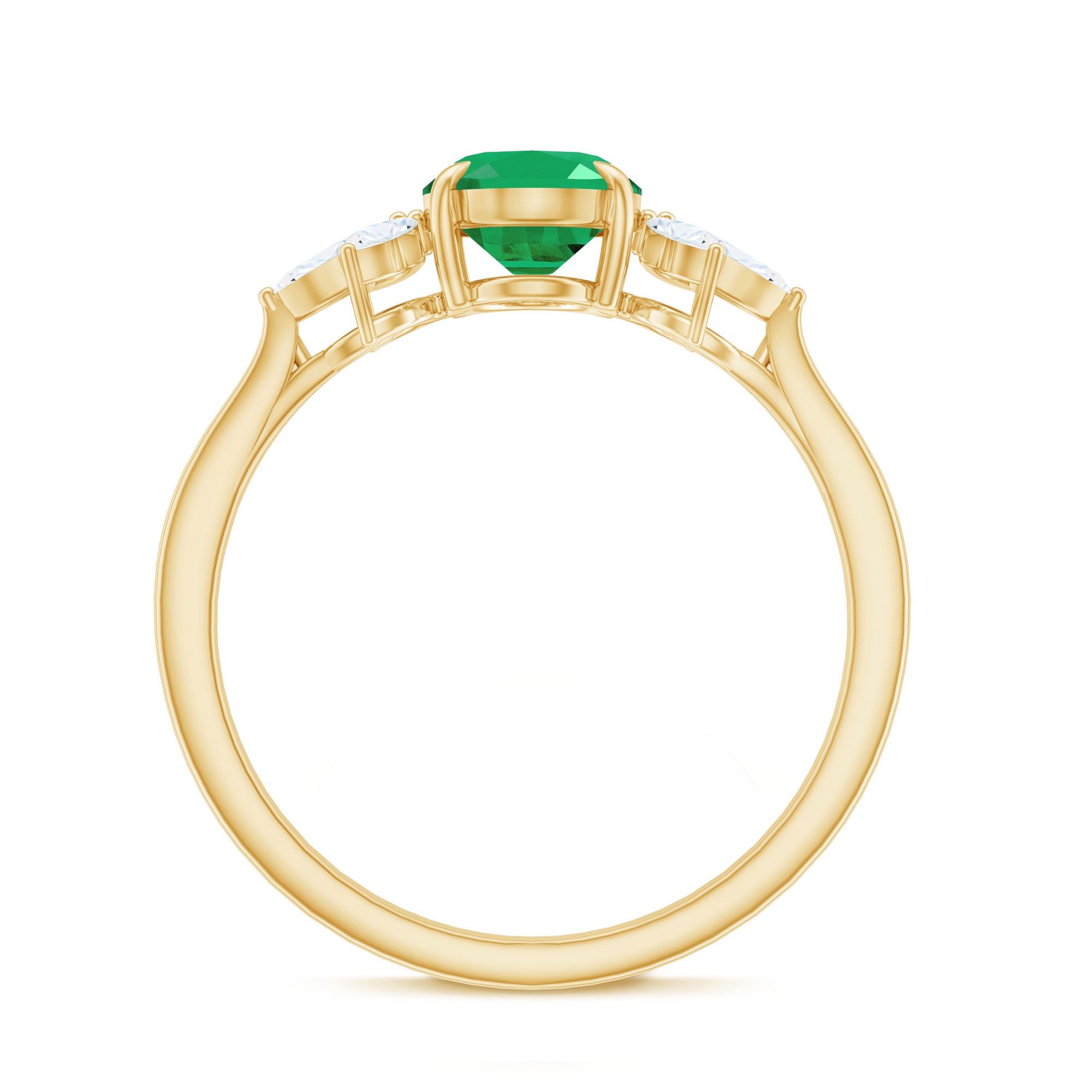 Natural 1.2 Carat Oval Emerald Engagement Ring with Diamond Trio AAA - Rosec Jewels