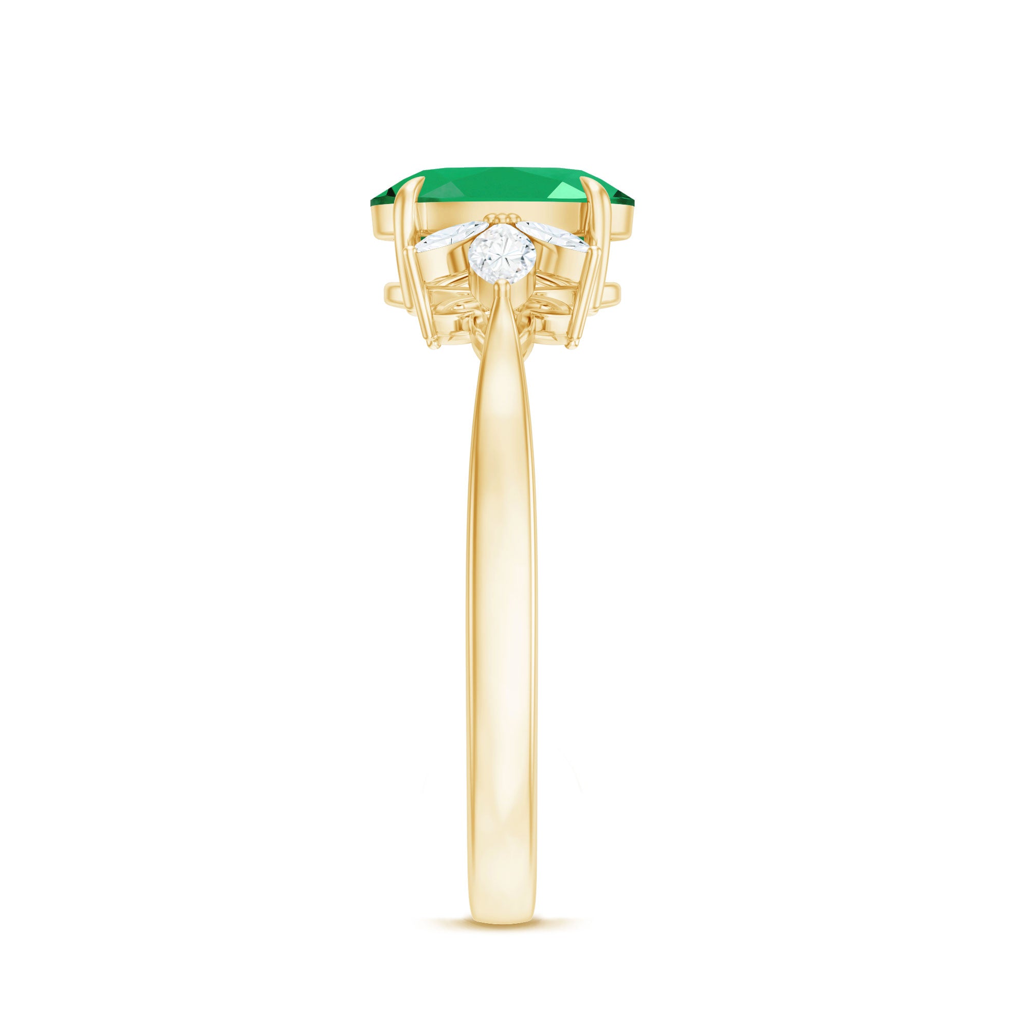 Natural 6X8MM Oval Emerald Engagement Ring with Diamond Trio AAA - Rosec Jewels
