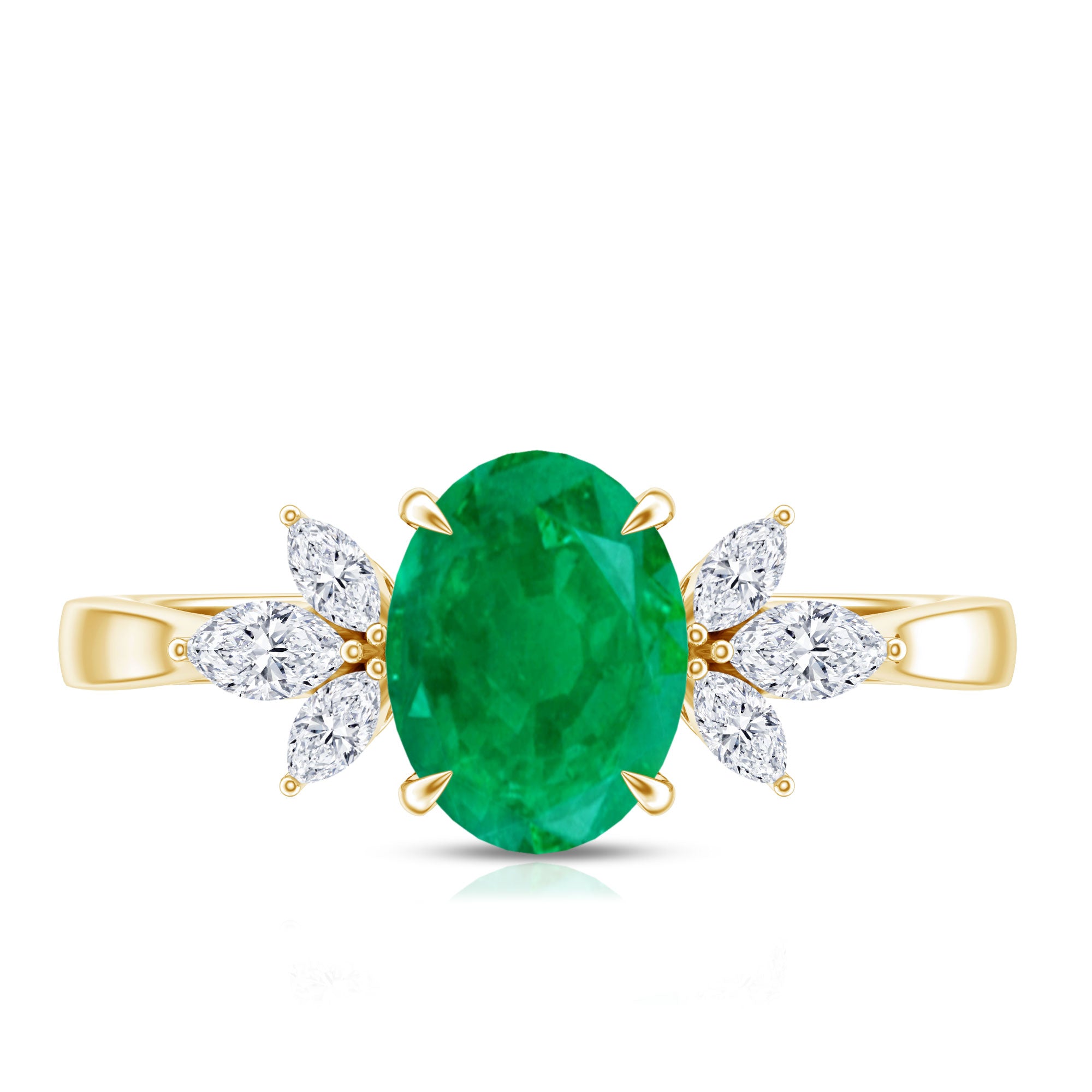 Natural 1.2 Carat Oval Emerald Engagement Ring with Diamond Trio AAA - Rosec Jewels