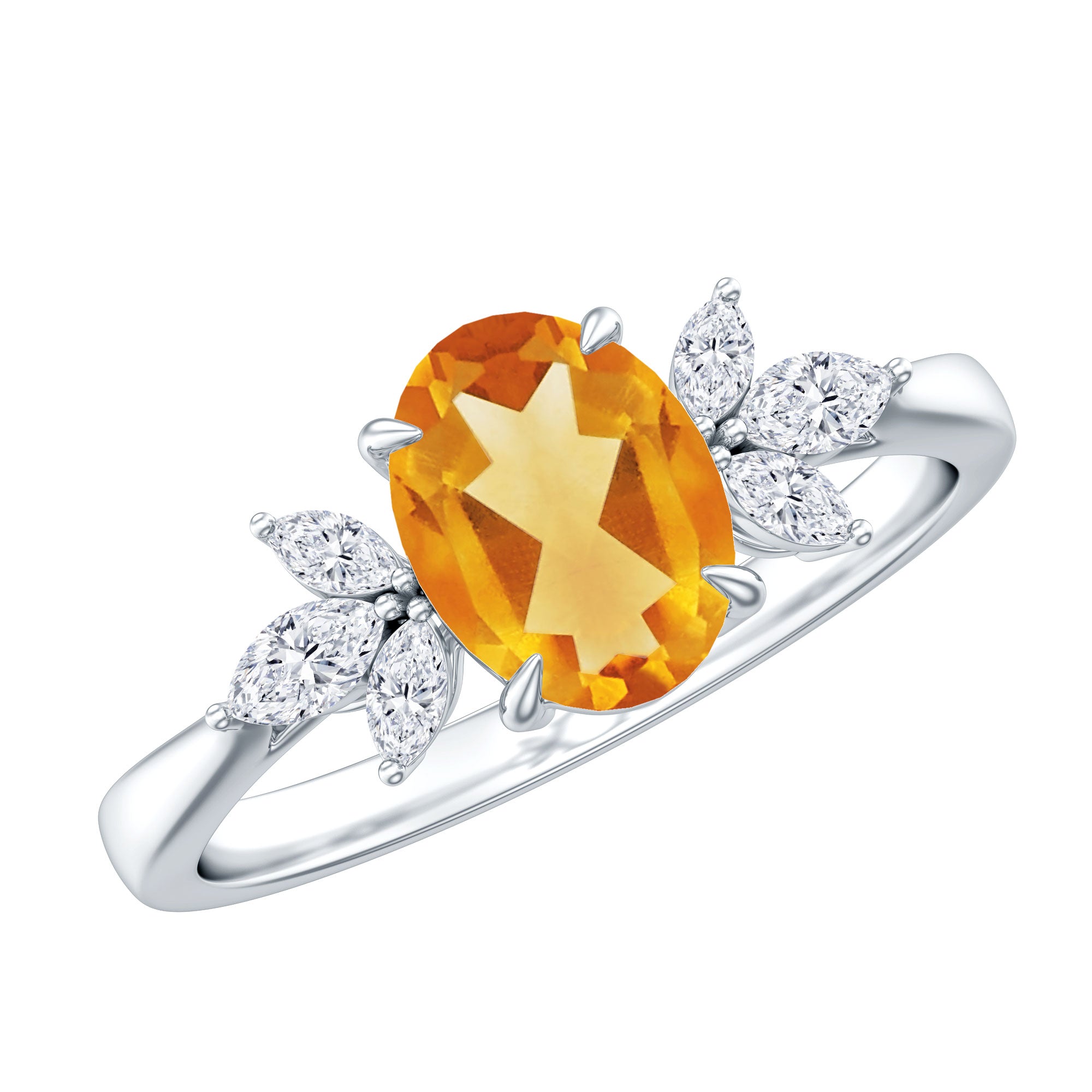 Certified Real 6X8mm Citrine Oval Engagement Ring with Diamond Trio AAA - Rosec Jewels