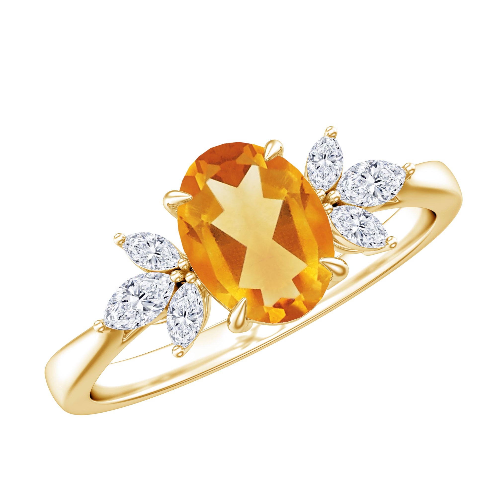 Certified Real 6X8mm Citrine Oval Engagement Ring with Diamond Trio AAA - Rosec Jewels