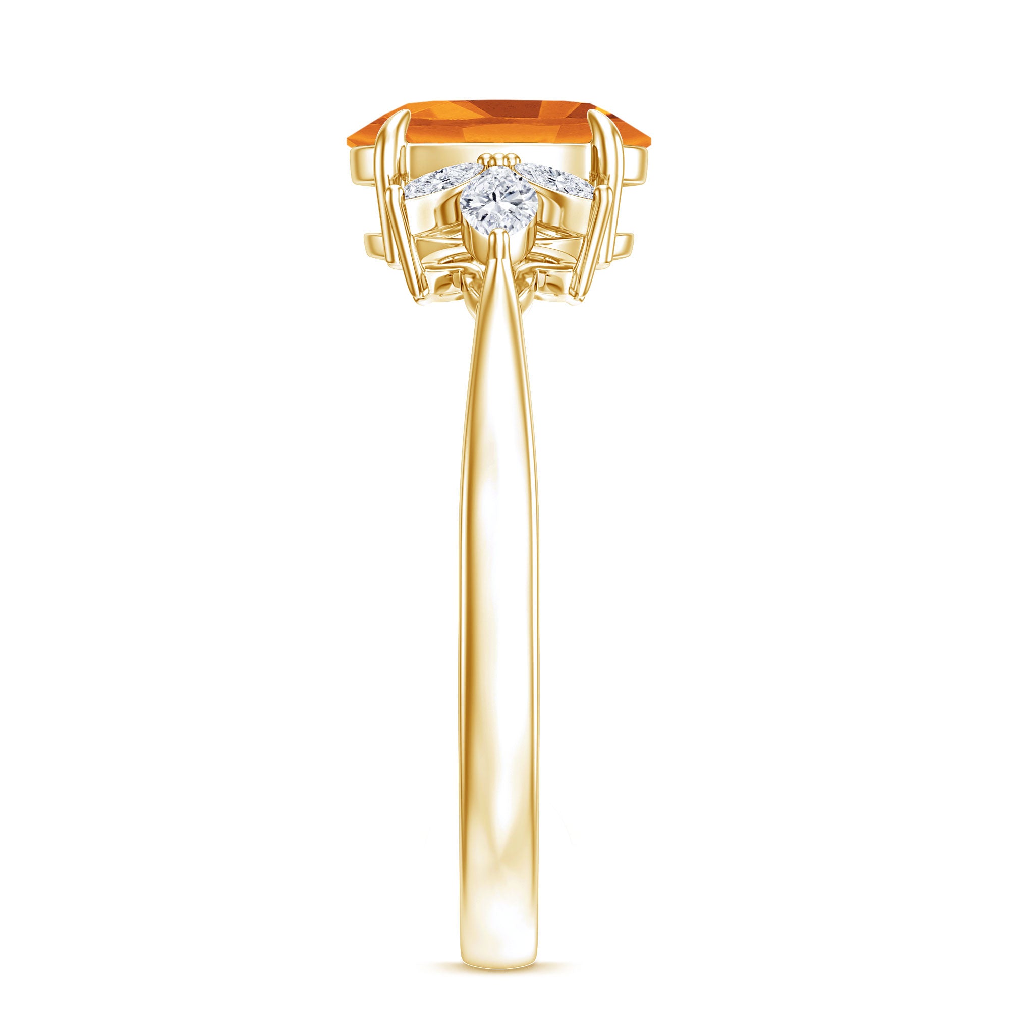Certified Real 6X8mm Citrine Oval Engagement Ring with Diamond Trio AAA - Rosec Jewels