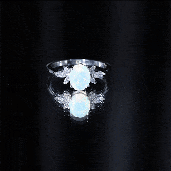 Natural 6X8mm Rainbow Opal Oval Engagement Ring with Diamond AAA - Rosec Jewels