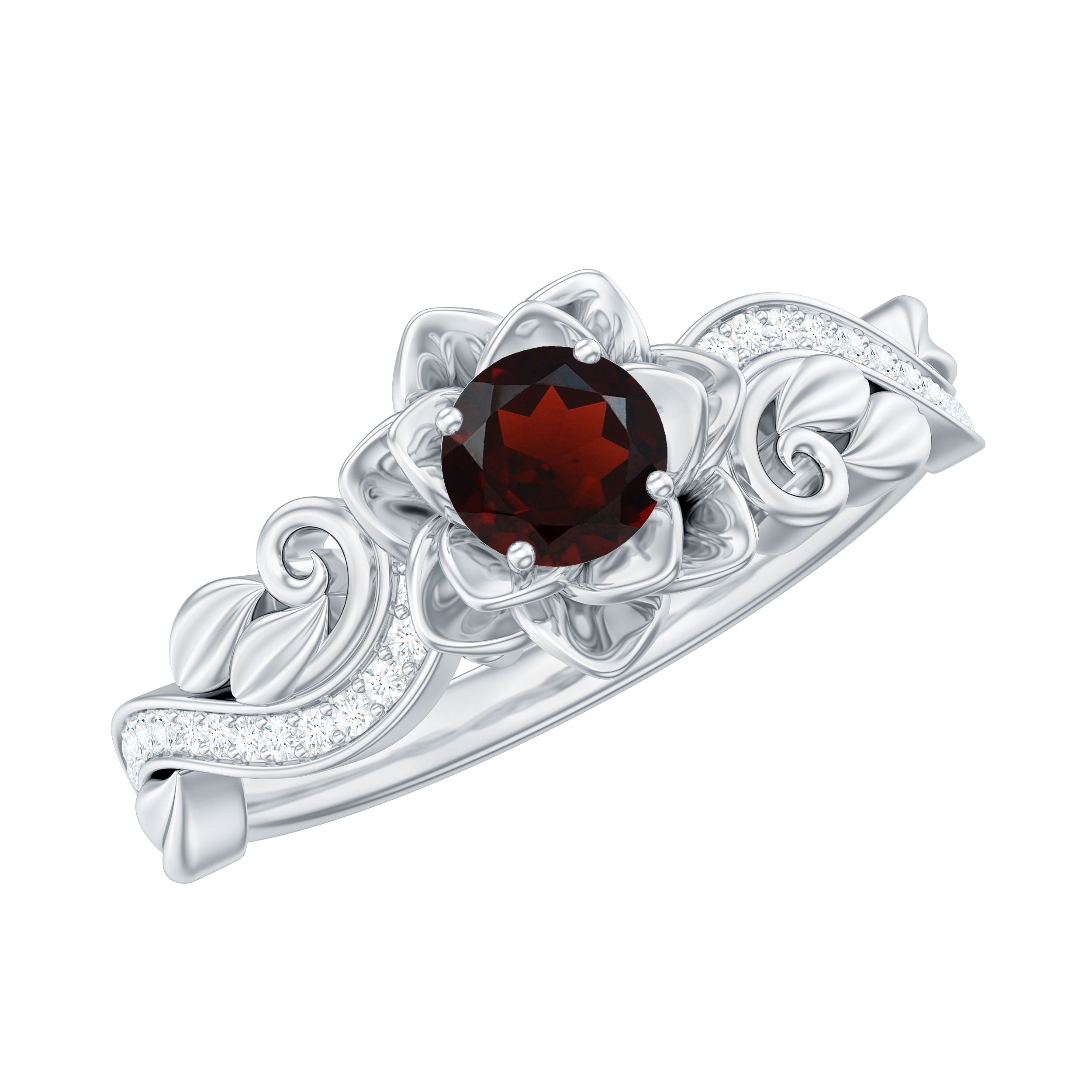 Flower Inspired Garnet and Diamond Engagement Ring
