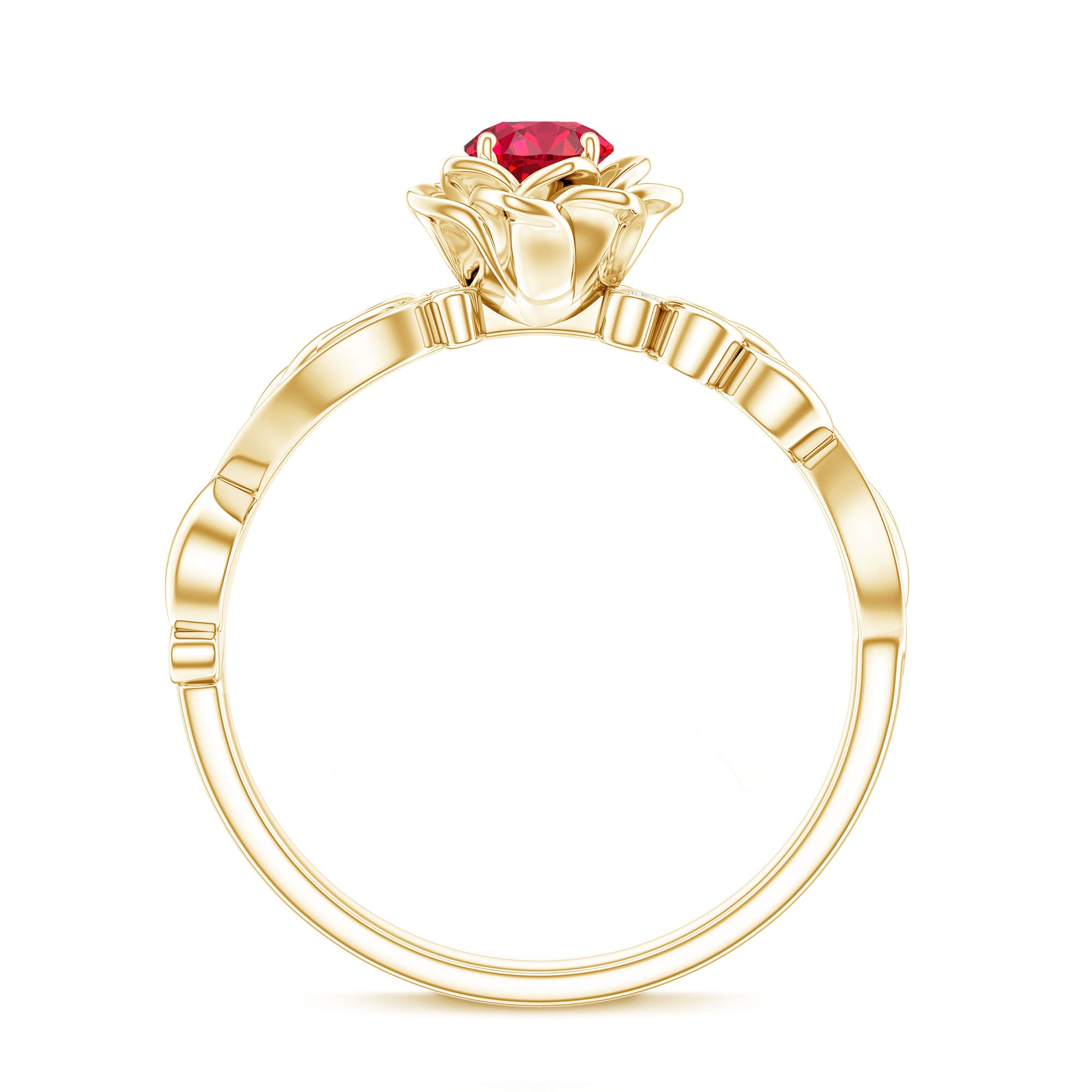 Nature Inspired Engagement Ring with Lab Ruby and Diamonds AAAA - Rosec Jewels