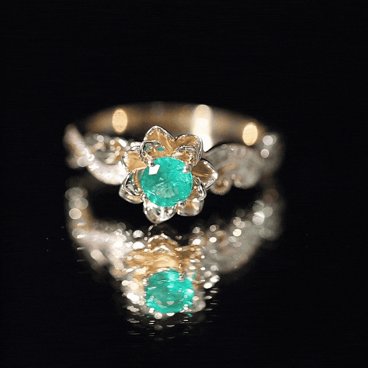 Natural Emerald Flower Engagement Ring with Diamond AAA - Rosec Jewels