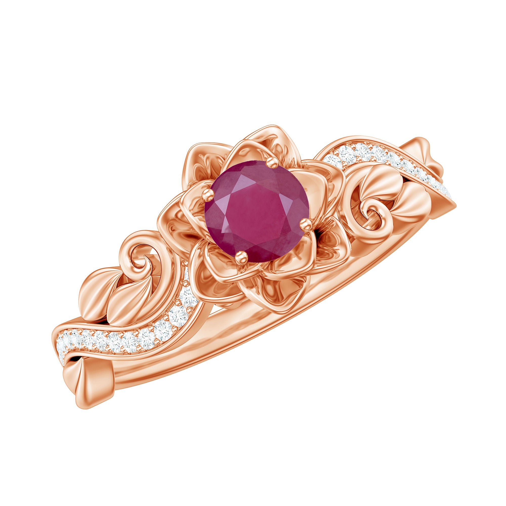 Nature Inspired 0.6 Carat Ruby Diamond Engagement Ring for Women AAA - Rosec Jewels