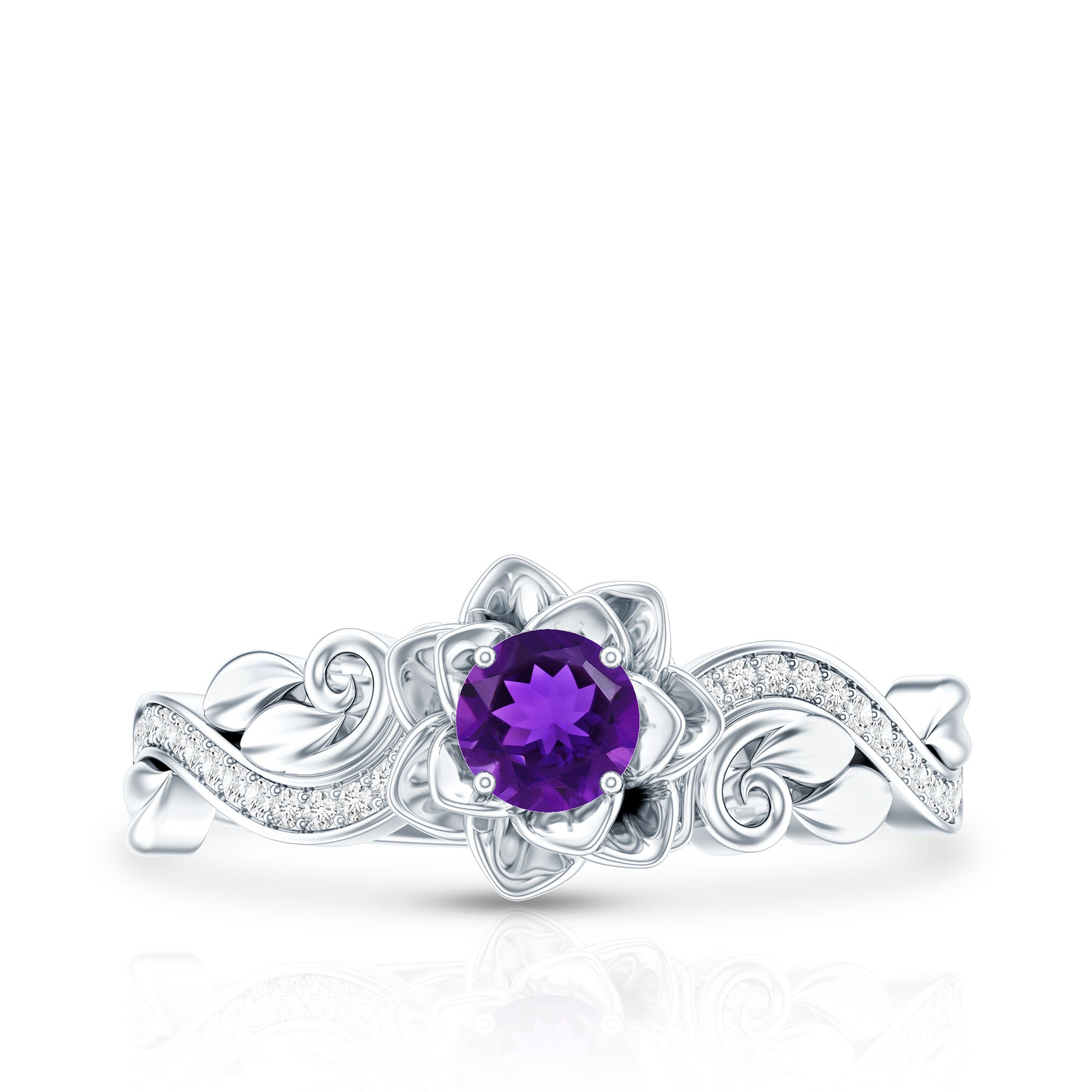 Rosec Jewels-1/2 CT Floral Inspired Amethyst and Diamond Engagement Ring