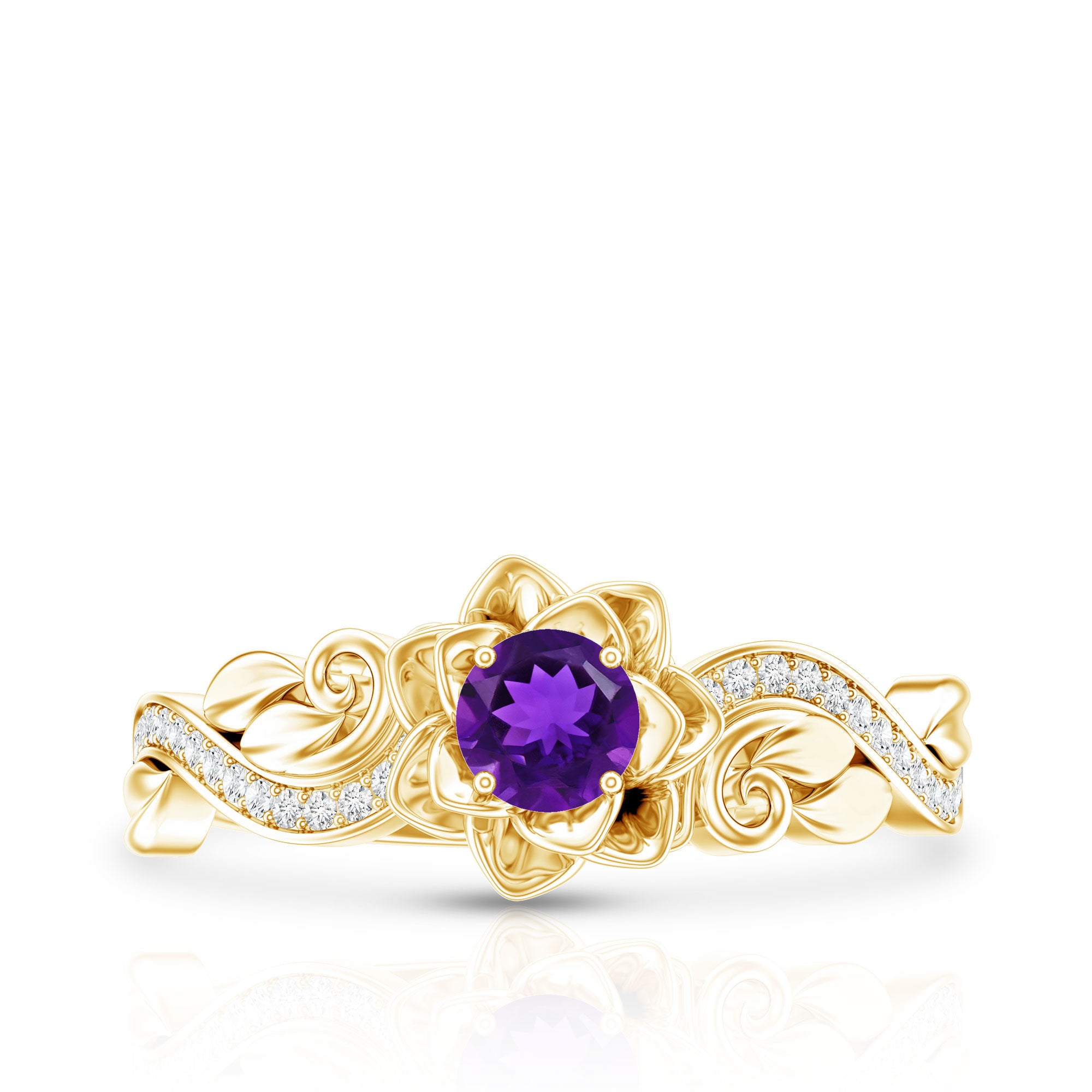 Rosec Jewels-1/2 CT Floral Inspired Amethyst and Diamond Engagement Ring
