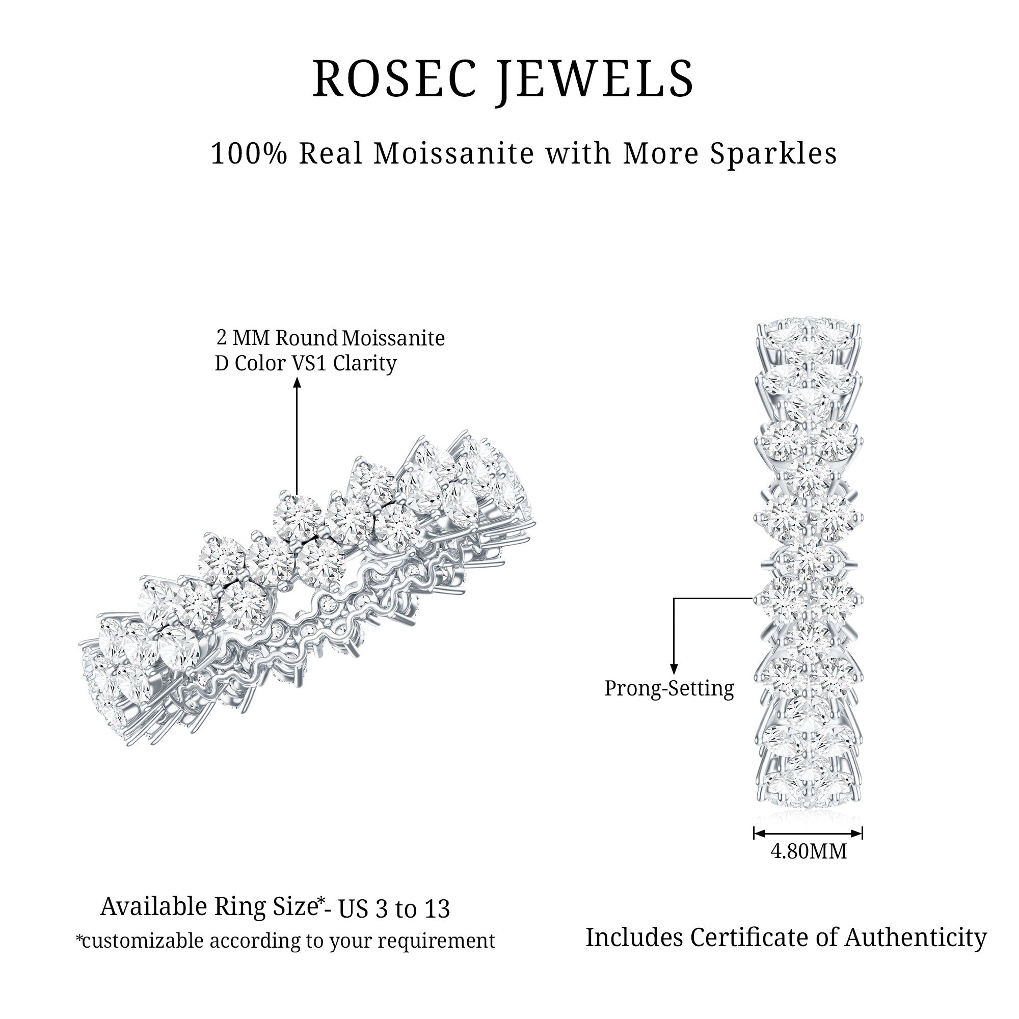 Cluster Wedding Band for Women with Moissanite D-VS1 - Rosec Jewels