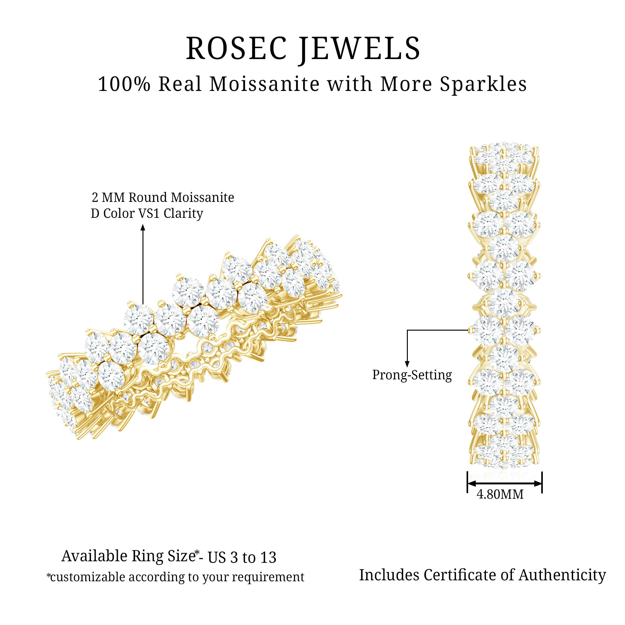 Cluster Wedding Band for Women with Moissanite D-VS1 - Rosec Jewels