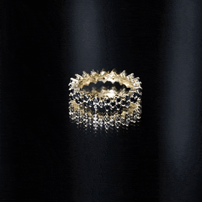 Natural Black Spinel Cluster Eternity Ring in Prong Setting AAA - Rosec Jewels