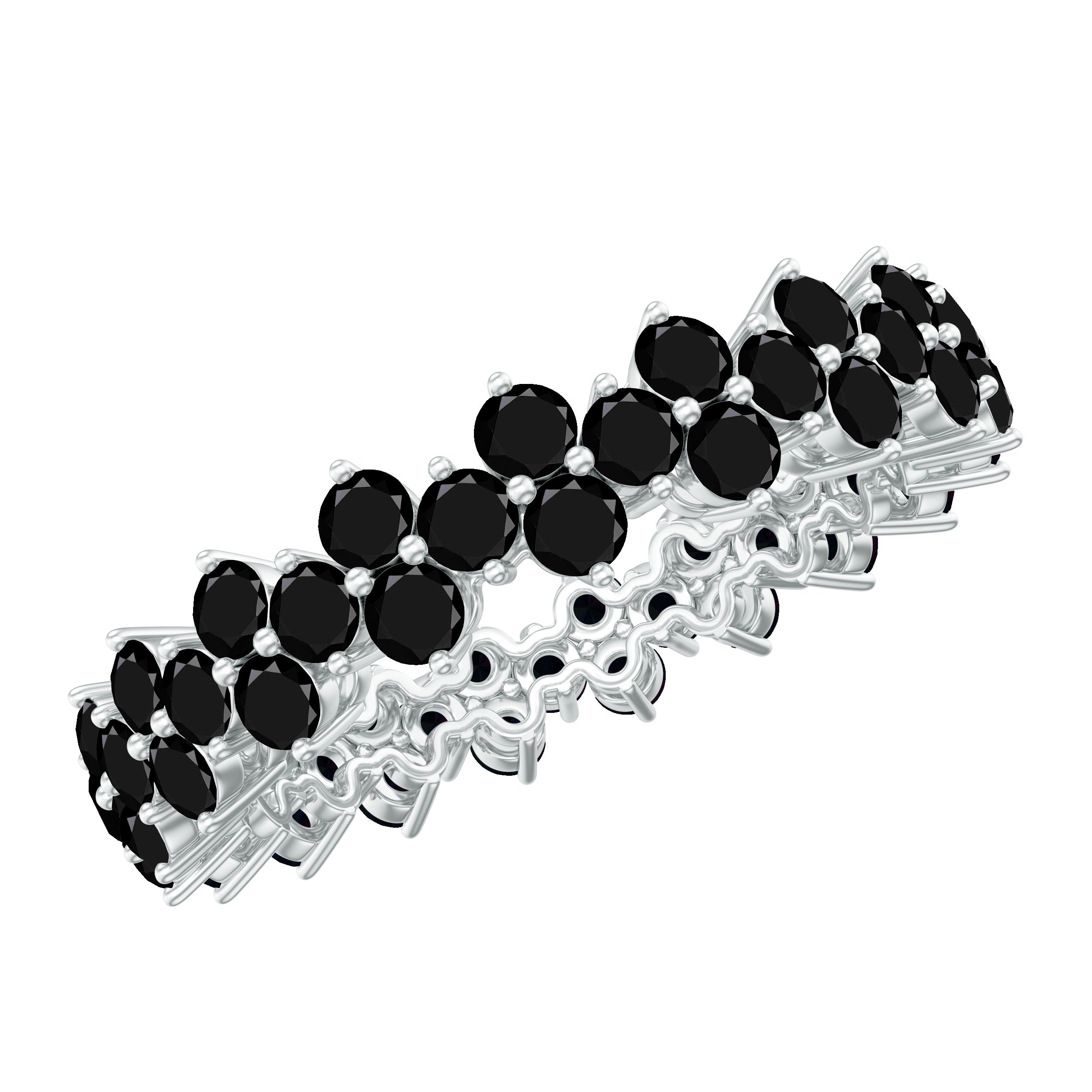 Natural Black Spinel Cluster Eternity Ring in Prong Setting AAA - Rosec Jewels