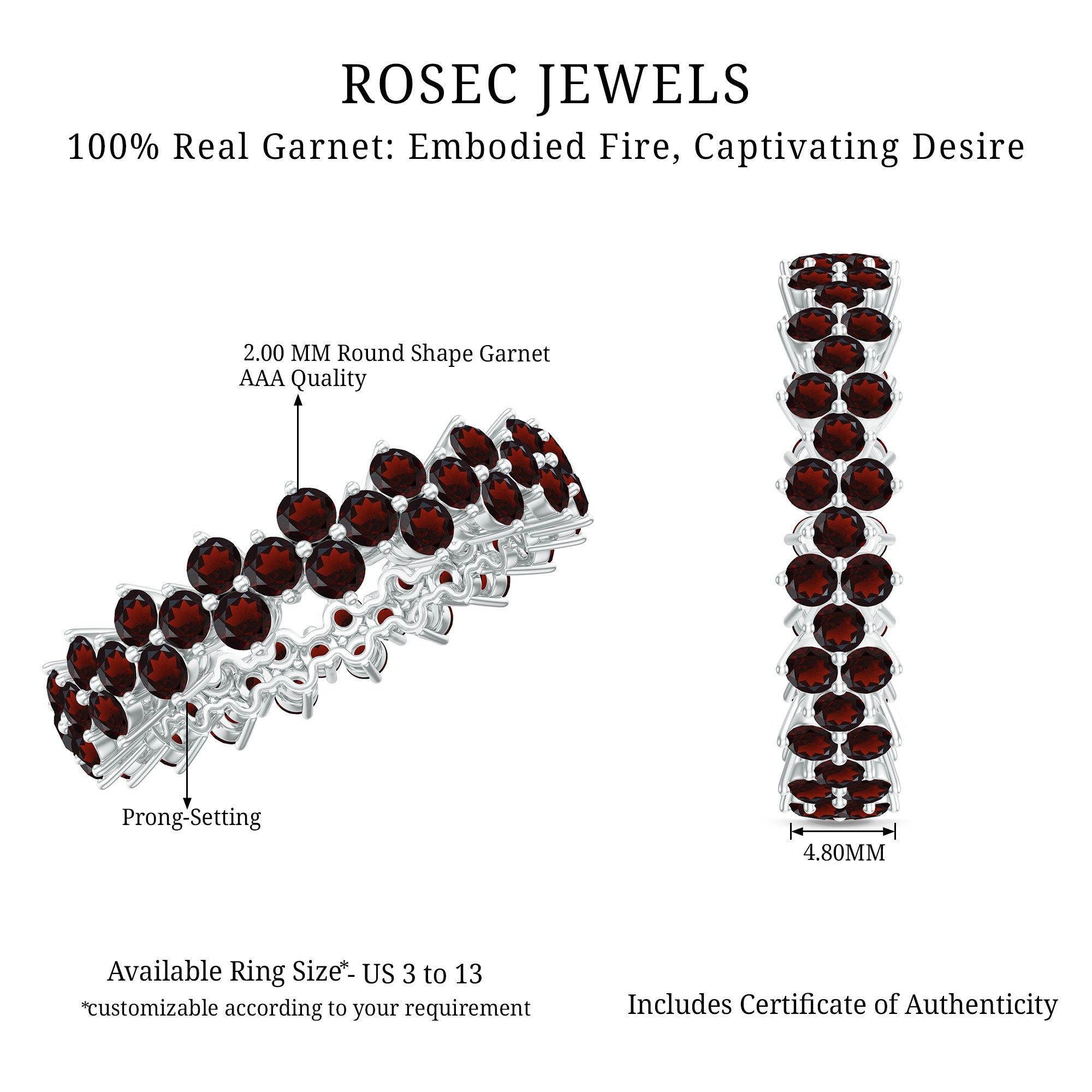 Natural Garnet Eternity Band for Anniversary AAA - Rosec Jewels