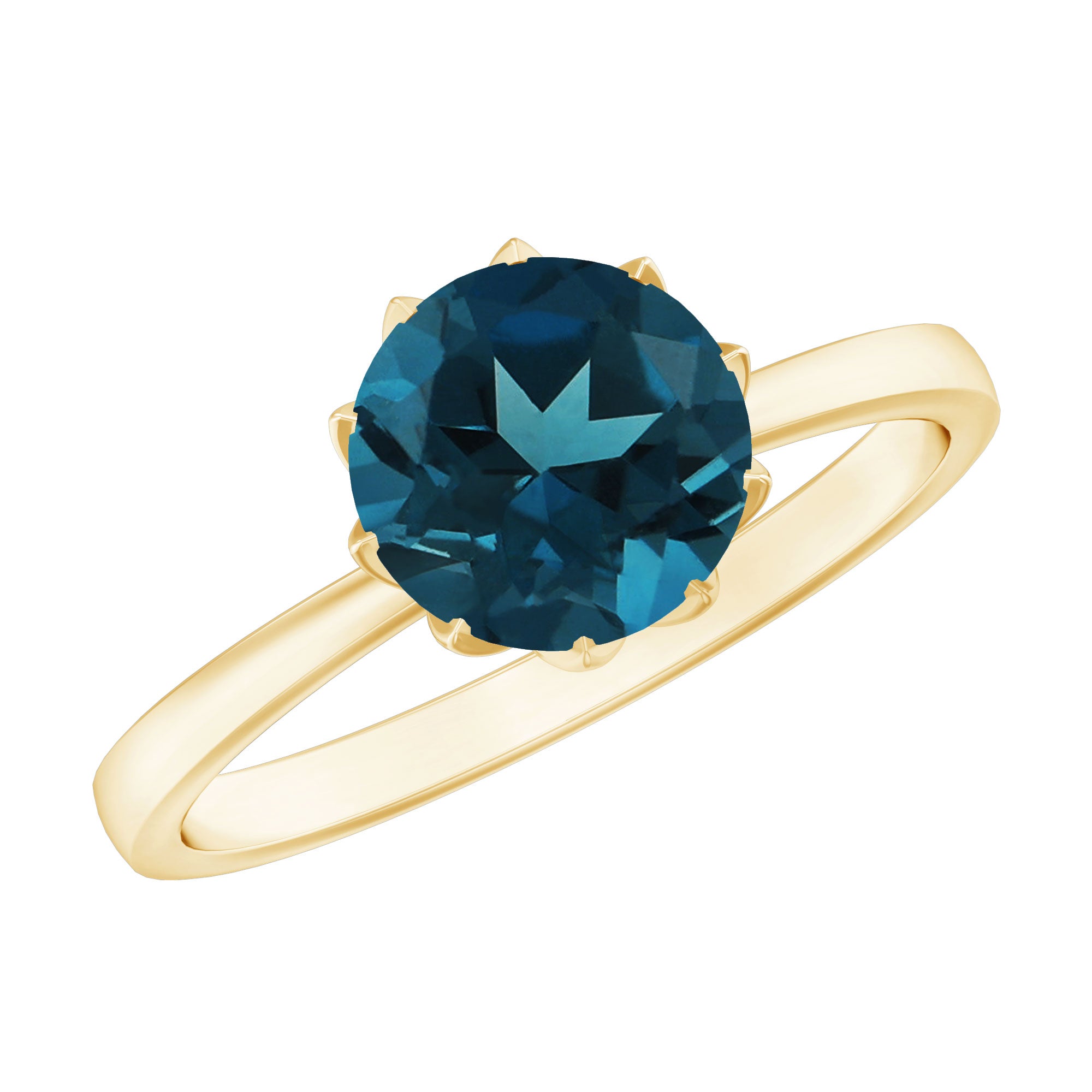 Lotus Basket Set Solitaire London Blue Topaz Engagement Ring AAA - Rosec Jewels