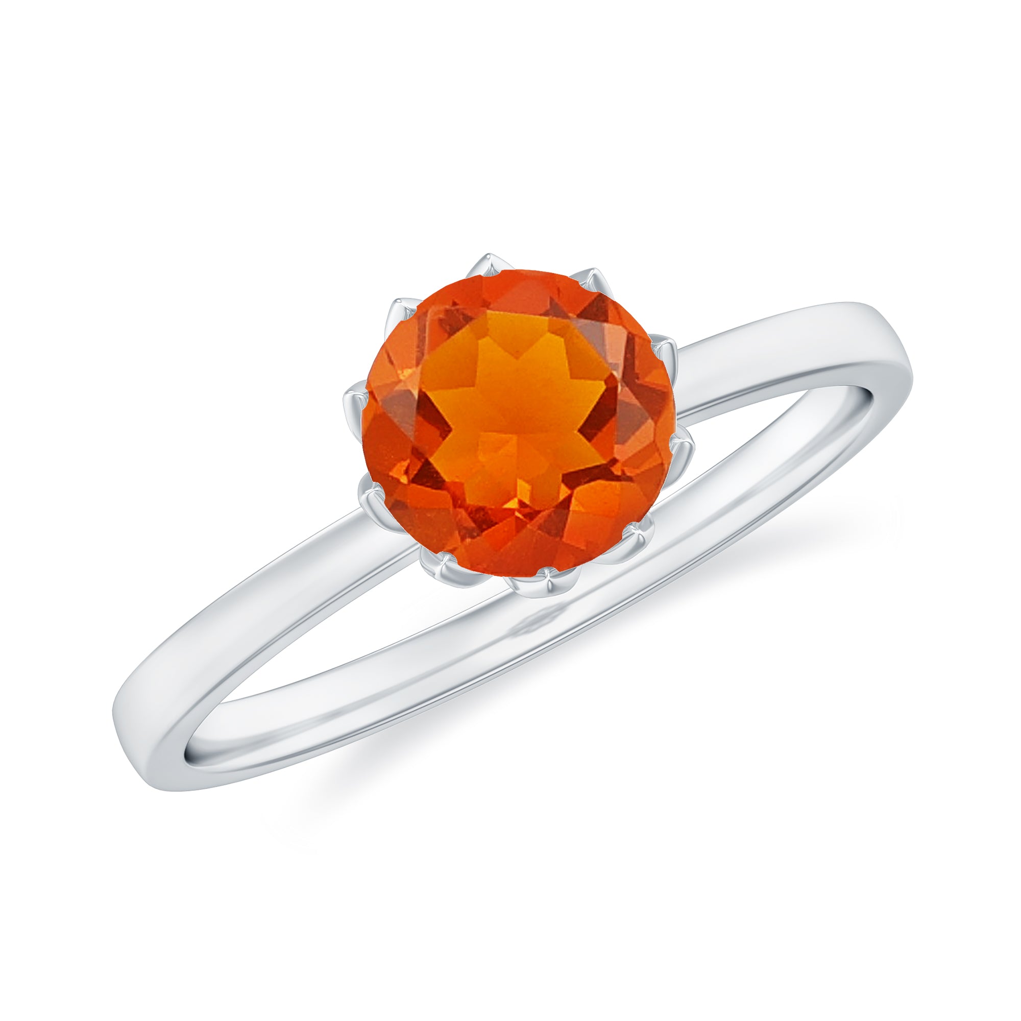 0.75 Carat Round Fire Opal Solitaire Ring in Lotus Basket Setting AAA - Rosec Jewels