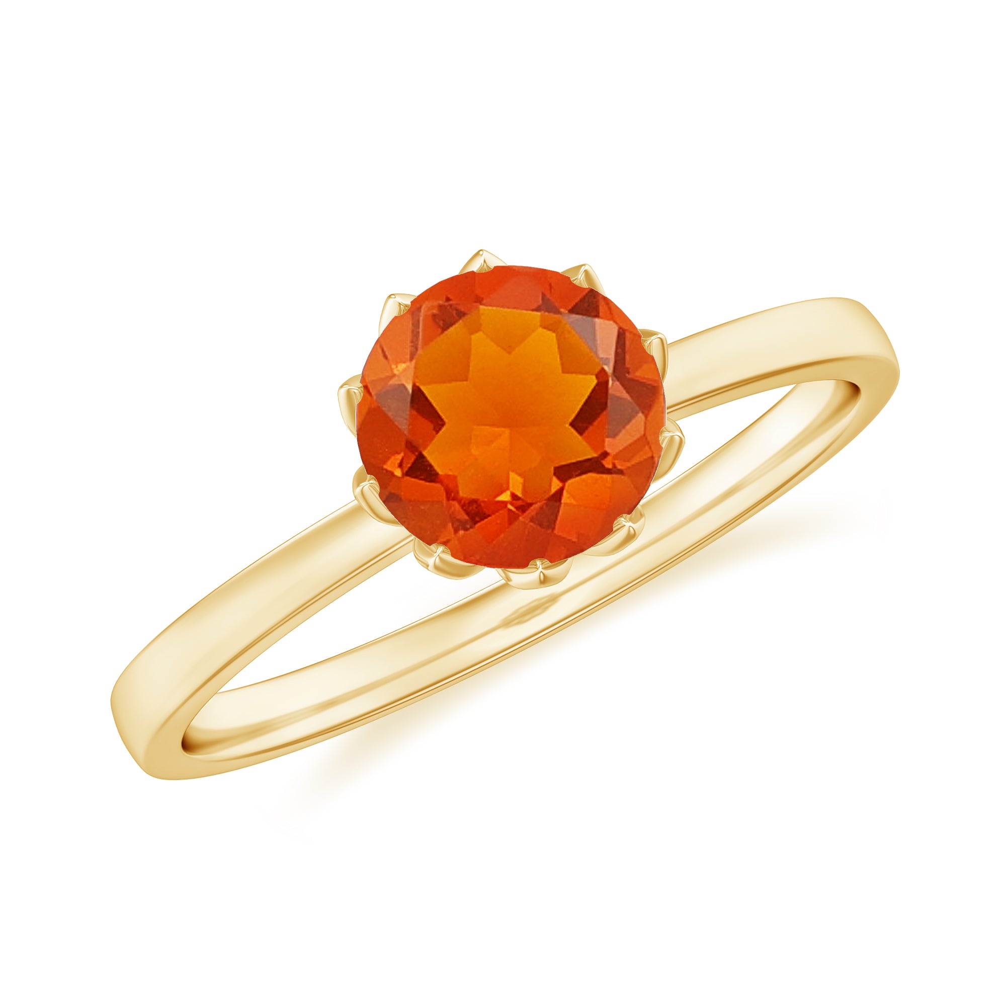 0.75 Carat Round Fire Opal Solitaire Ring in Lotus Basket Setting AAA - Rosec Jewels