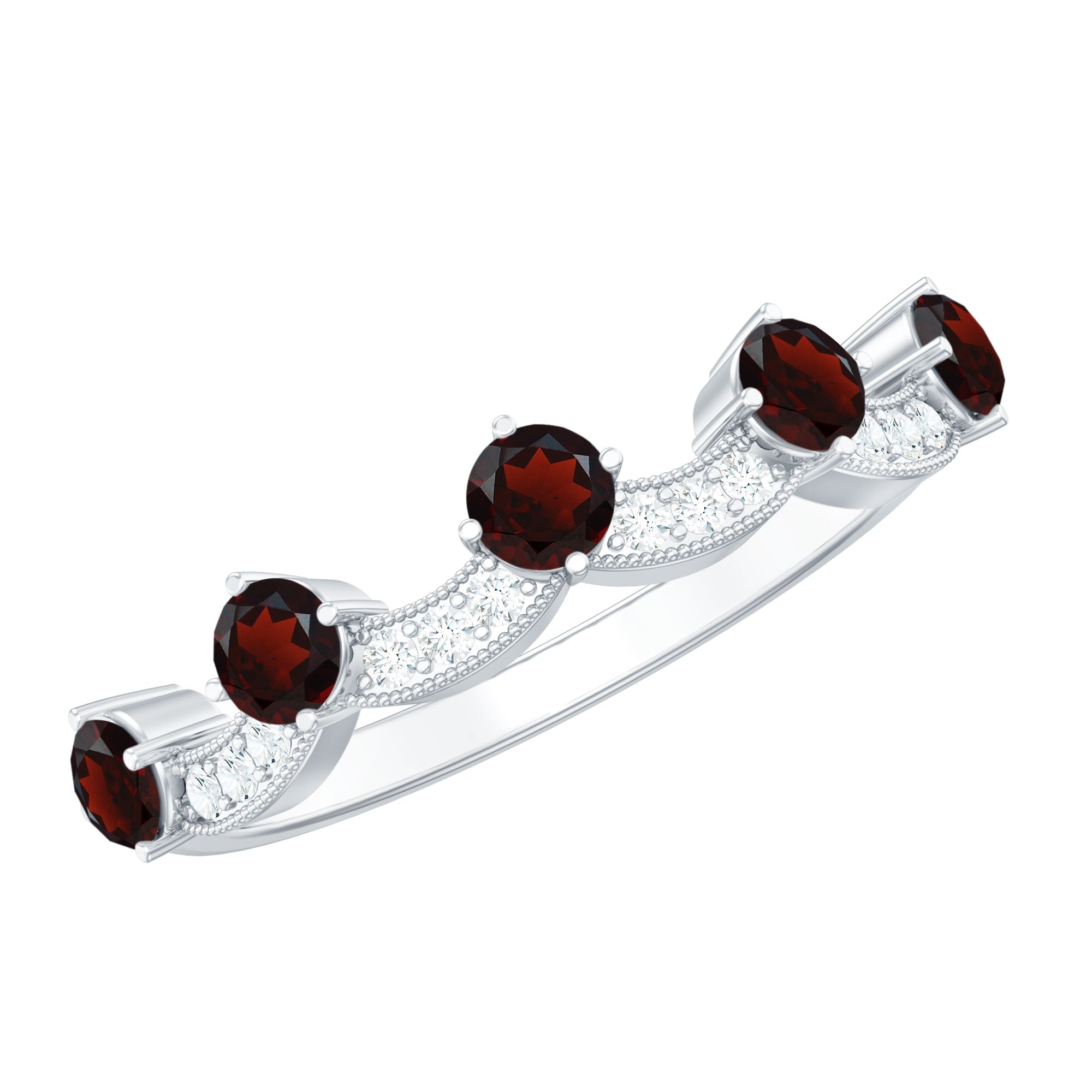 Natural Garnet Diamond Half Eternity Ring for Anniversary