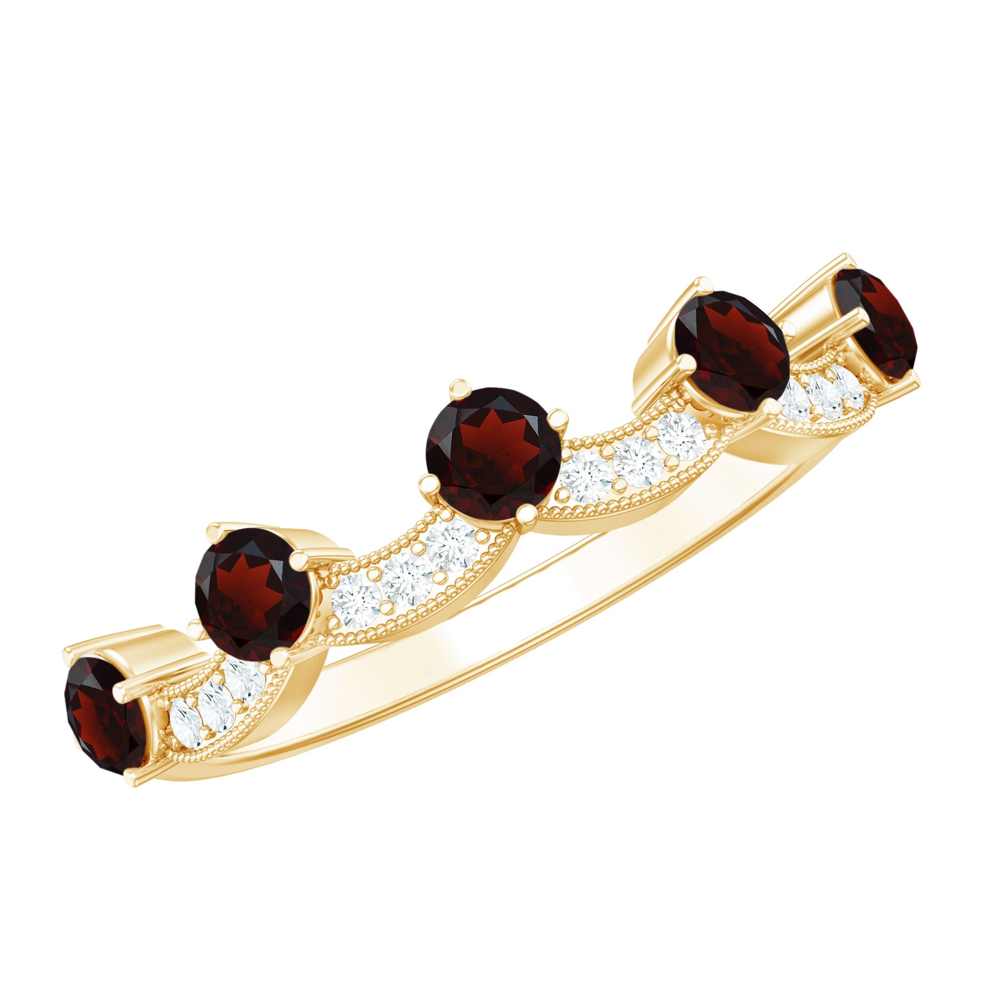Natural Garnet Diamond Half Eternity Ring for Anniversary AAA - Rosec Jewels