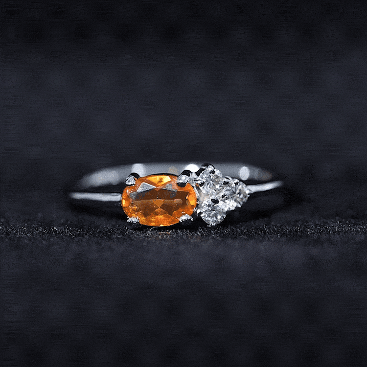 Oval Cut Fire Opal Promise Ring with Diamond Trio AAA - Rosec Jewels