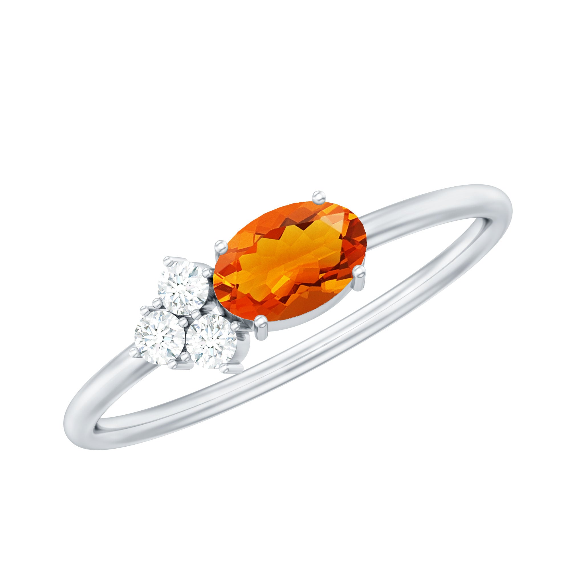 Oval Cut Fire Opal Promise Ring with Diamond Trio AAA - Rosec Jewels
