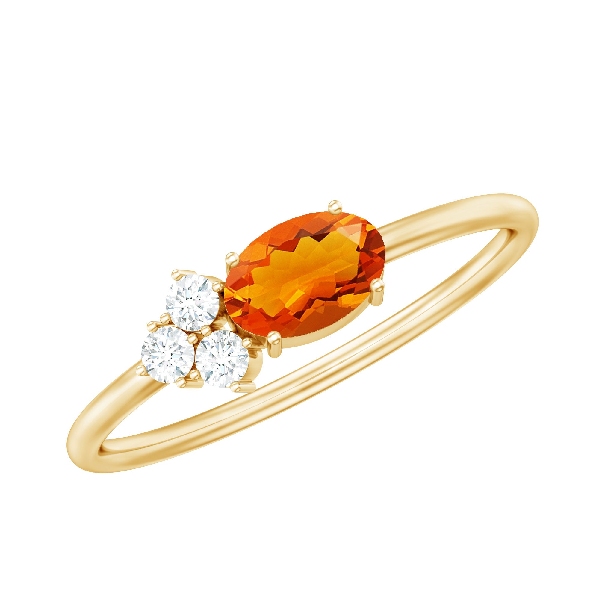Oval Cut Fire Opal Promise Ring with Diamond Trio AAA - Rosec Jewels