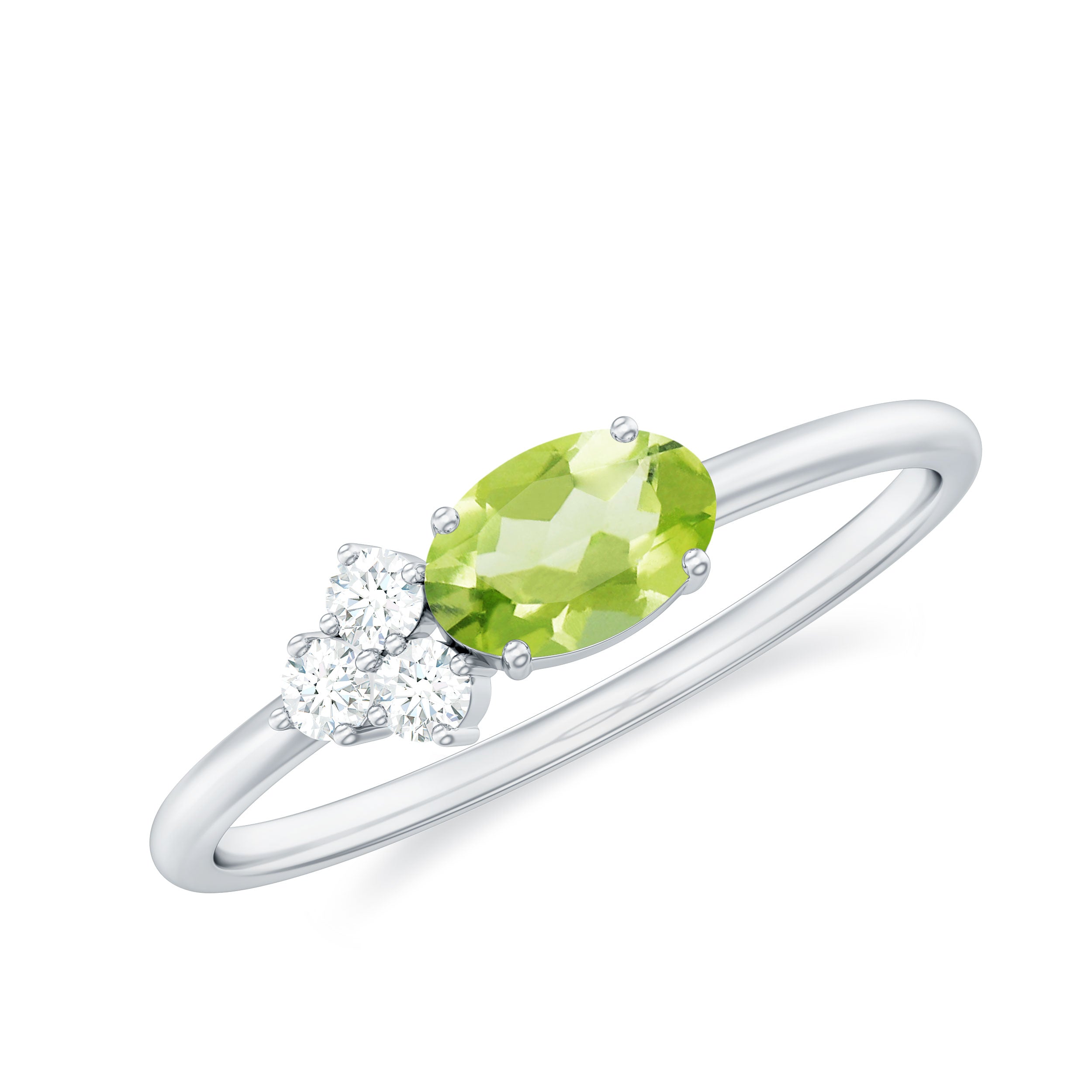 3/4 CT Oval Cut Peridot Promise Ring with Diamond Trio