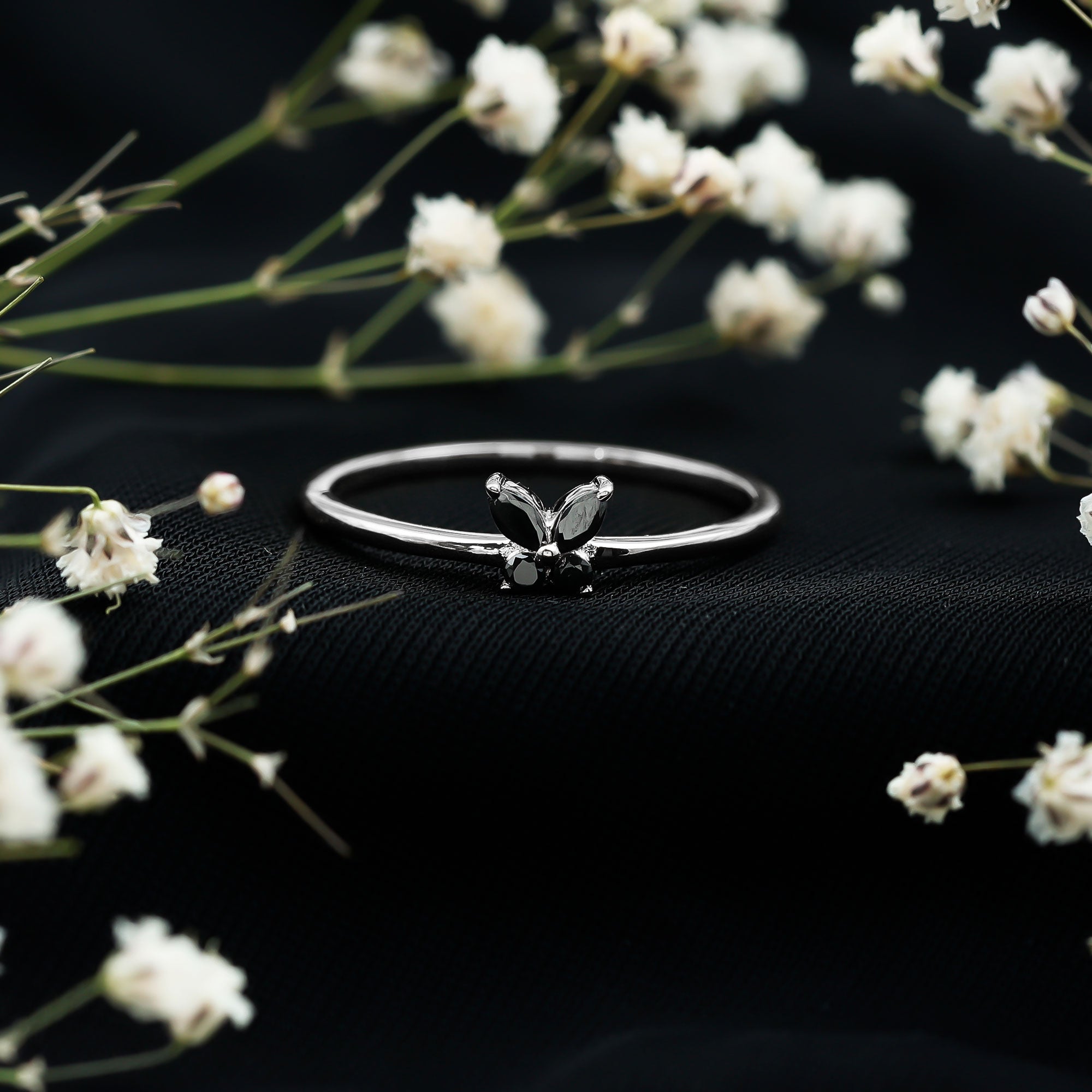 Genuine Black Onyx Butterfly Promise Ring AAA - Rosec Jewels