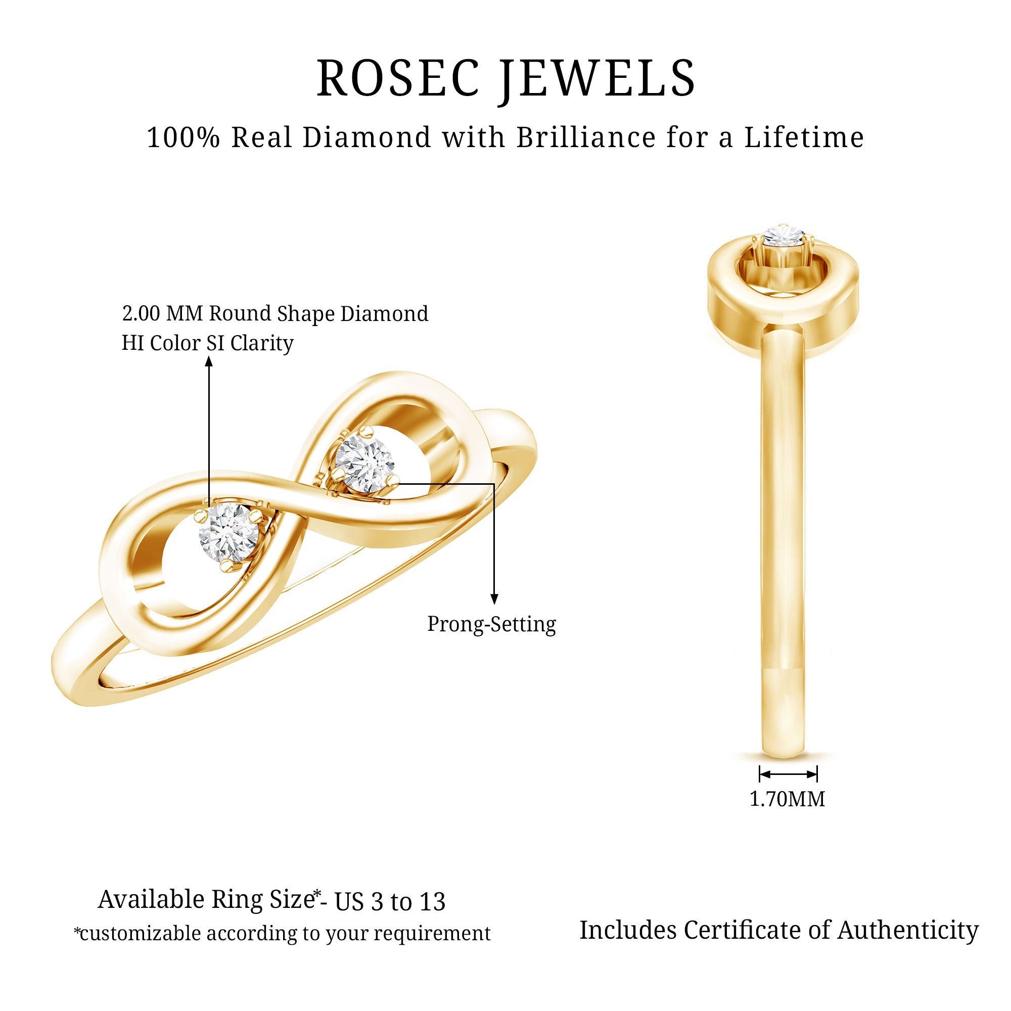 Certified Real Diamond Infinity Promise Ring for Women Natural - ( HI-SI ) - Rosec Jewels