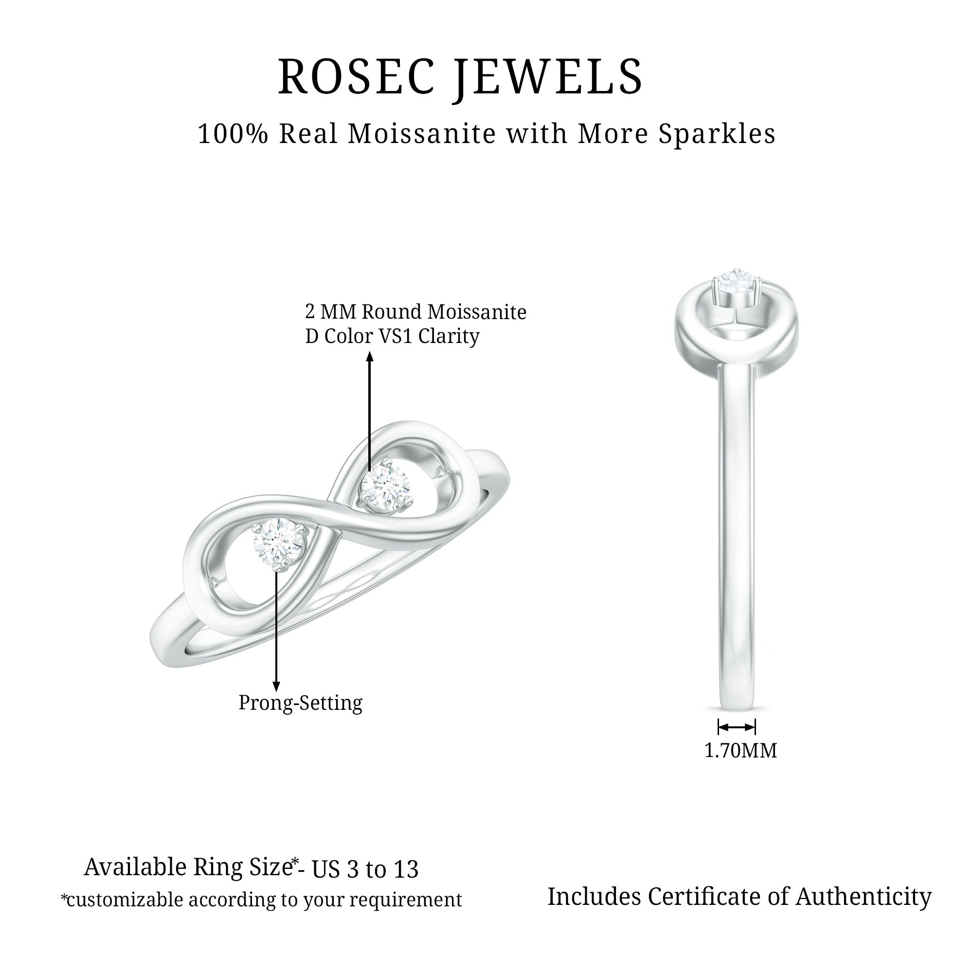 Minimalist Moissanite Infinity Promise Ring D-VS1 - Rosec Jewels