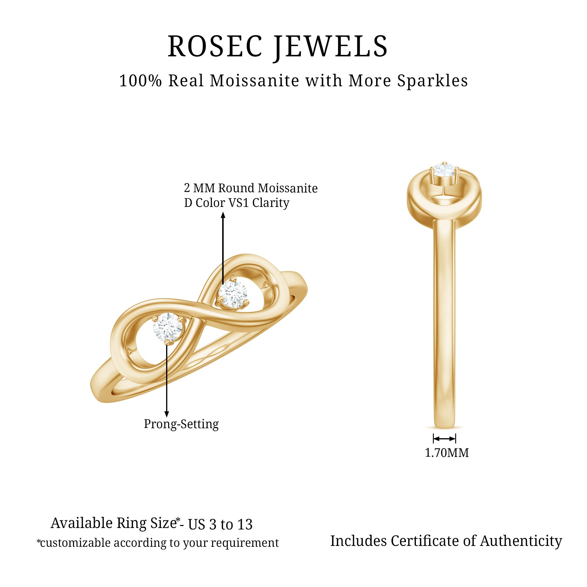 Minimalist Moissanite Infinity Promise Ring D-VS1 - Rosec Jewels