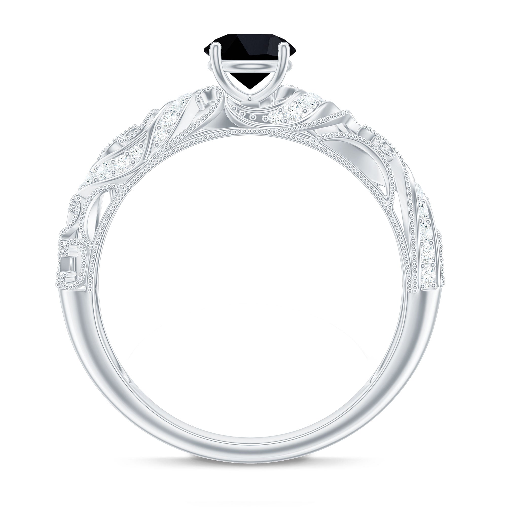 Rosec Jewels-Vintage Looking Black Spinel Engagement Ring with Diamond