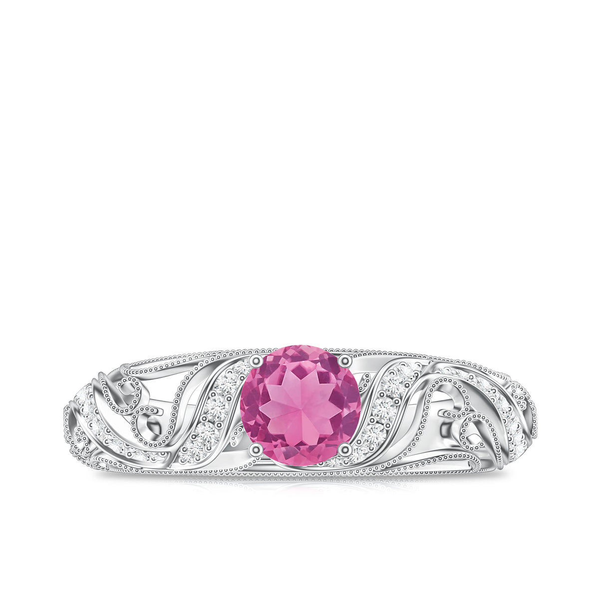 0.4 Carat Vintage Style Pink Tourmaline Engagement Ring with Diamond AAA - Rosec Jewels
