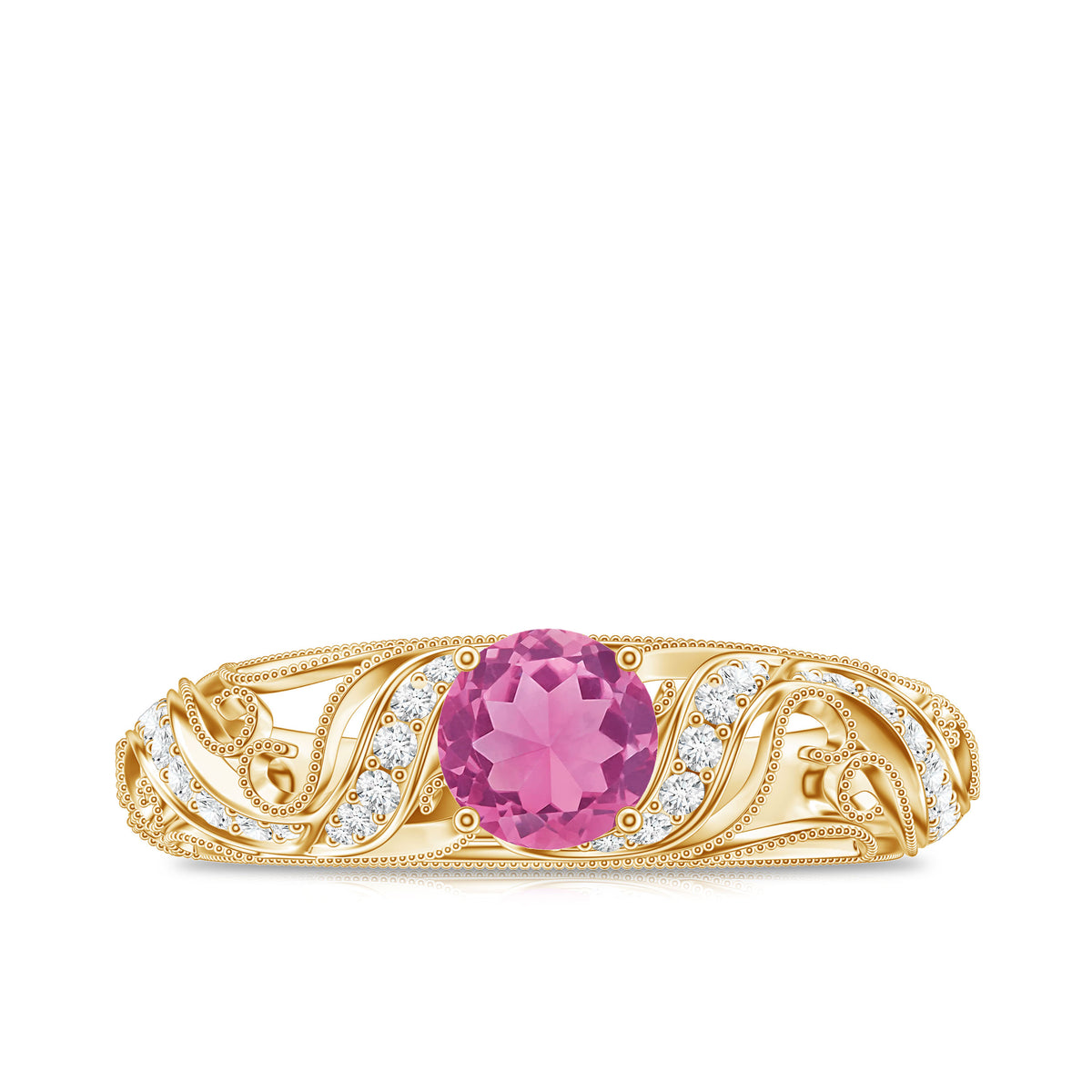 0.4 Carat Vintage Style Pink Tourmaline Engagement Ring with Diamond AAA - Rosec Jewels