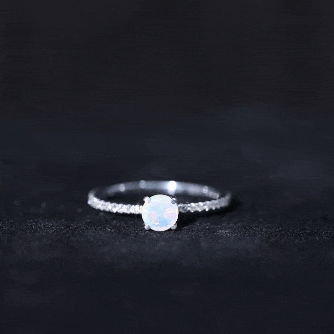 Genuine Ethiopian Opal Promise Ring with Diamond Side Stones AAA - Rosec Jewels