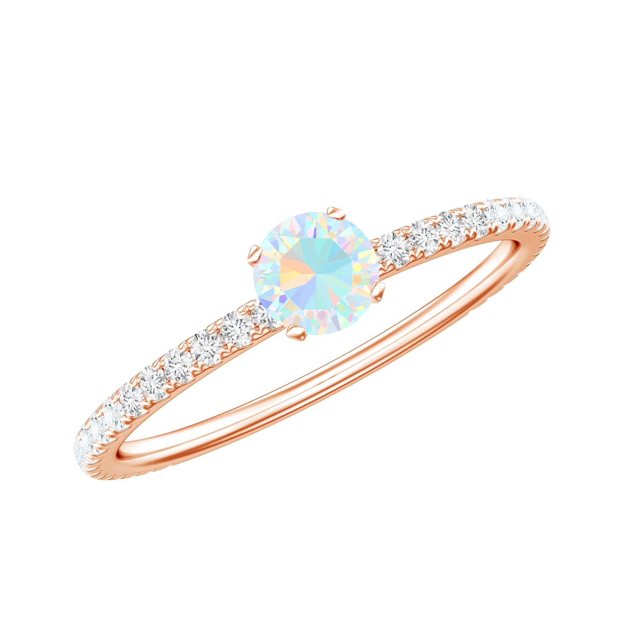 Genuine Ethiopian Opal Promise Ring with Diamond Side Stones AAA - Rosec Jewels