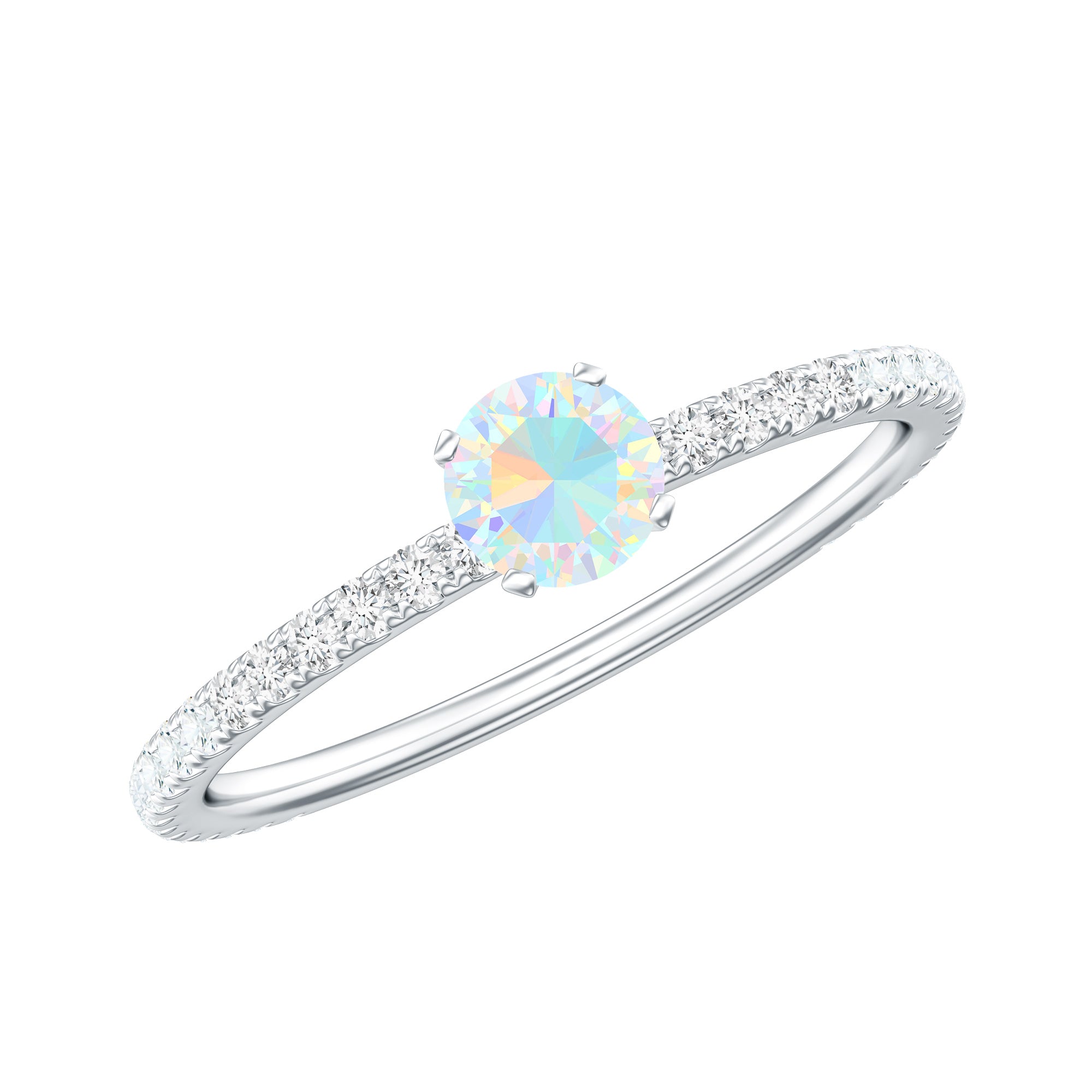 Genuine Ethiopian Opal Promise Ring with Diamond Side Stones AAA - Rosec Jewels