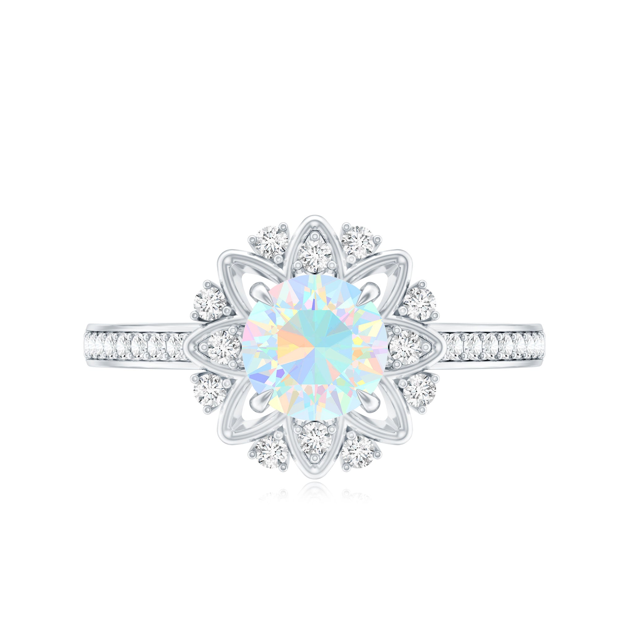 Genuine Ethiopian Opal Flower Engagement Ring with Diamond AAA - Rosec Jewels