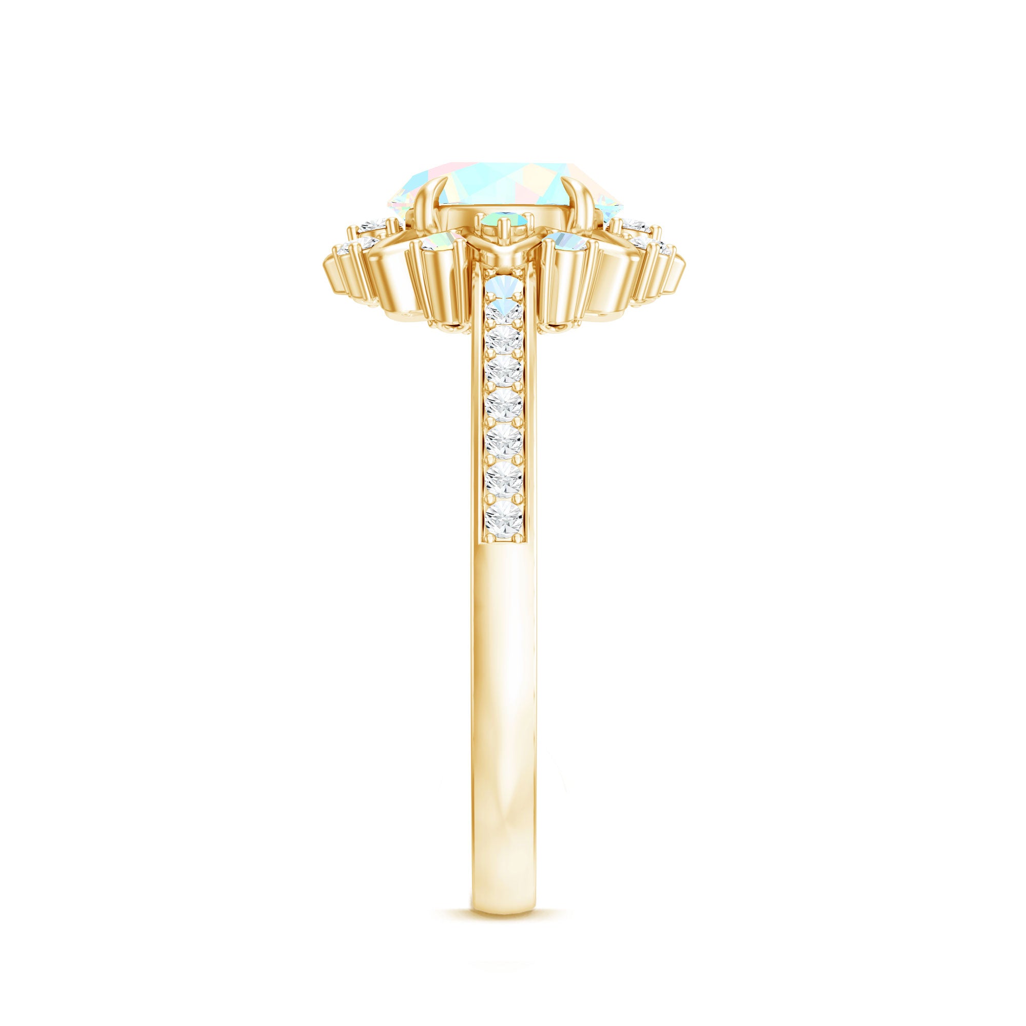 Genuine Ethiopian Opal Flower Engagement Ring with Diamond AAA - Rosec Jewels