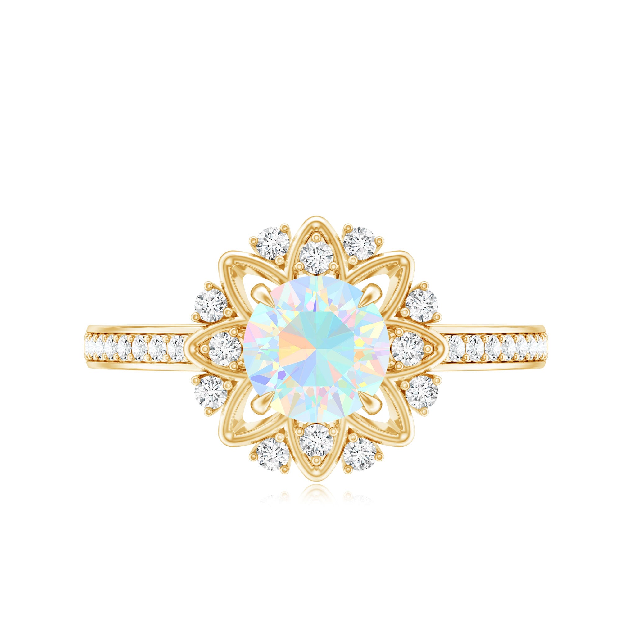 Genuine Ethiopian Opal Flower Engagement Ring with Diamond AAA - Rosec Jewels