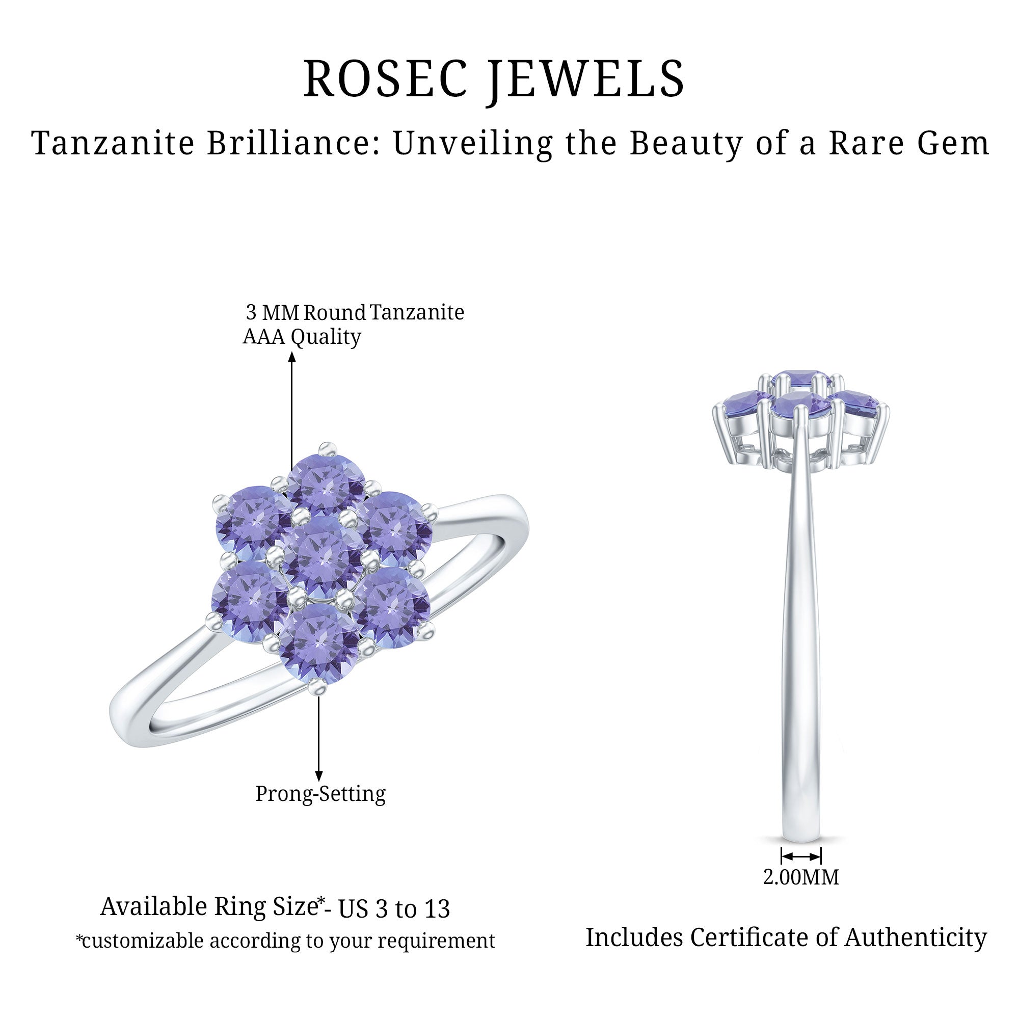 Rosec Jewels-Natural Tanzanite Flower Cluster Engagement Ring
