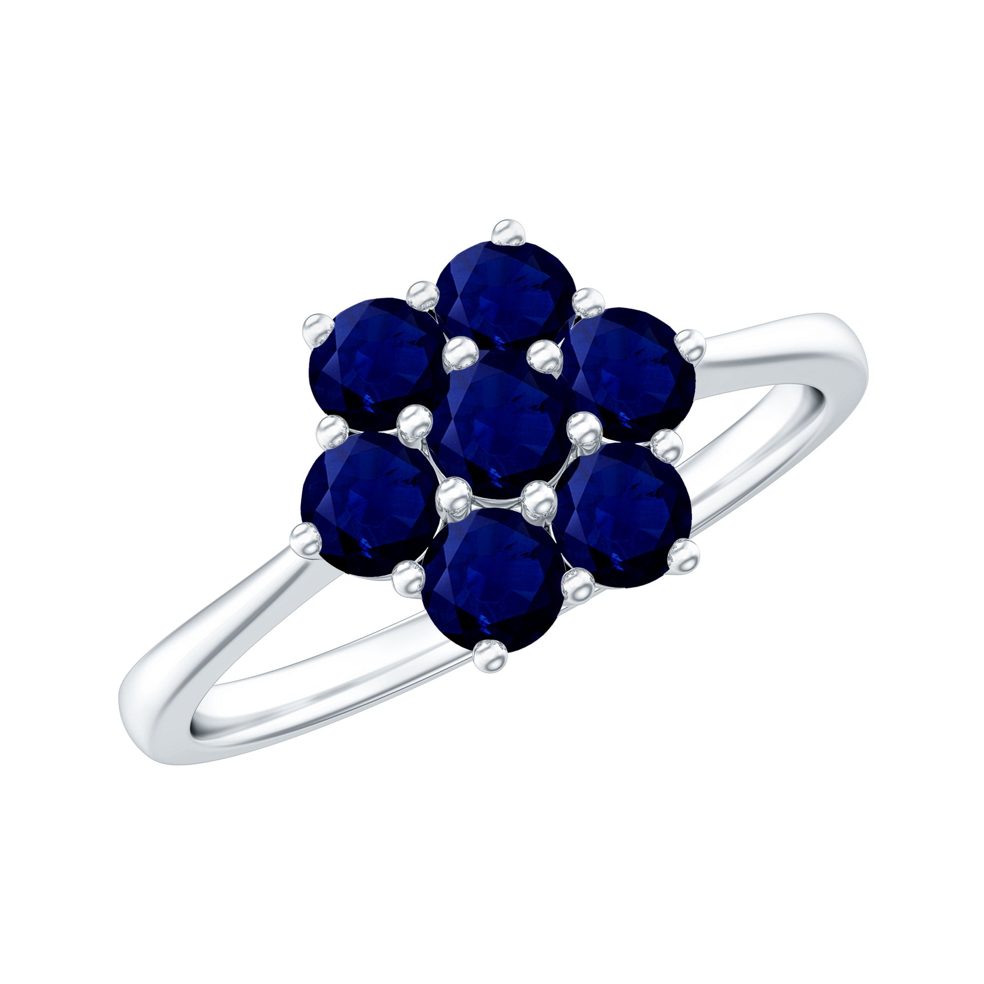 1 CT Round Shape Blue Sapphire Cluster Flower Ring AAA - Rosec Jewels