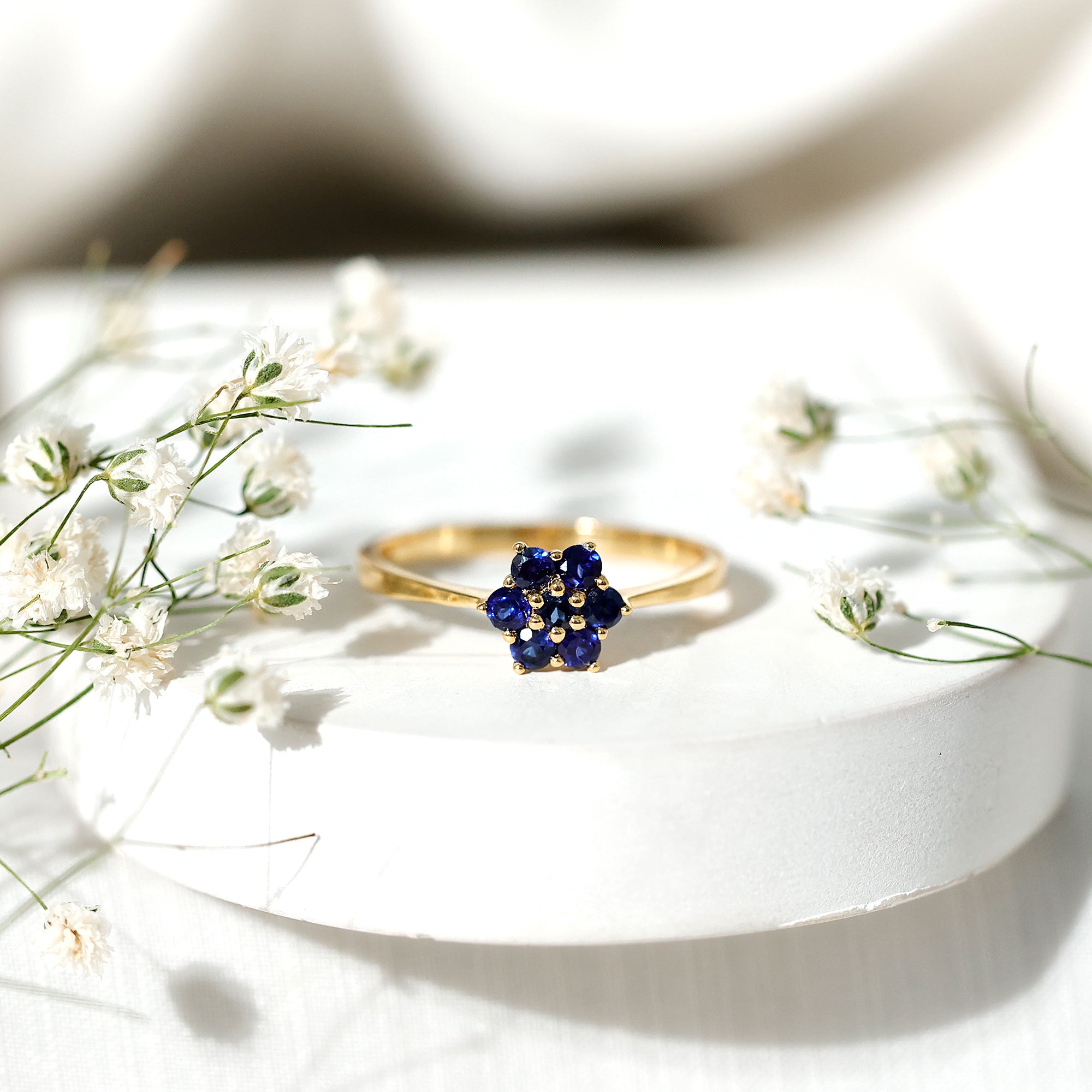 1 CT Round Shape Blue Sapphire Cluster Flower Ring AAA - Rosec Jewels