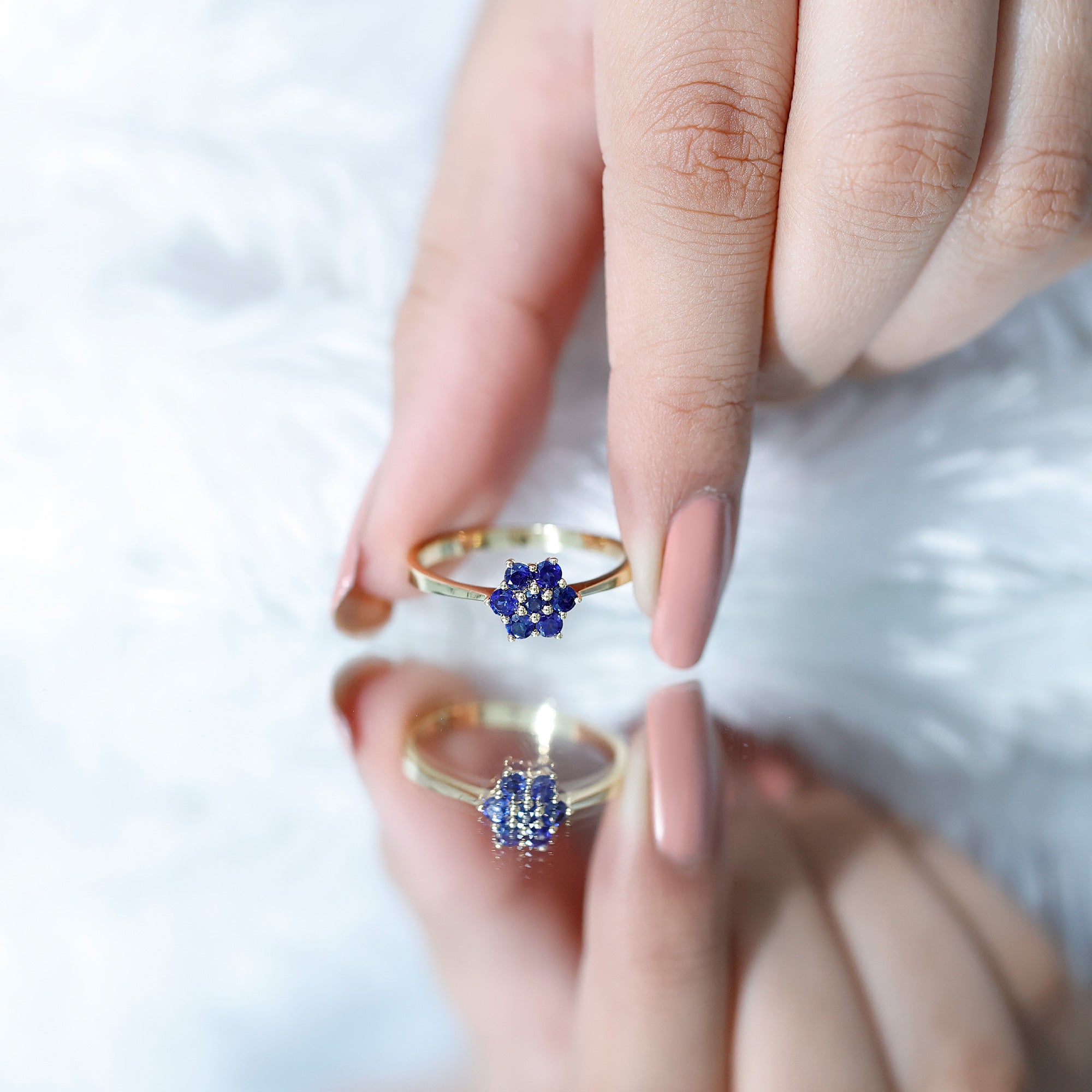 1 CT Round Shape Blue Sapphire Cluster Flower Ring AAA - Rosec Jewels